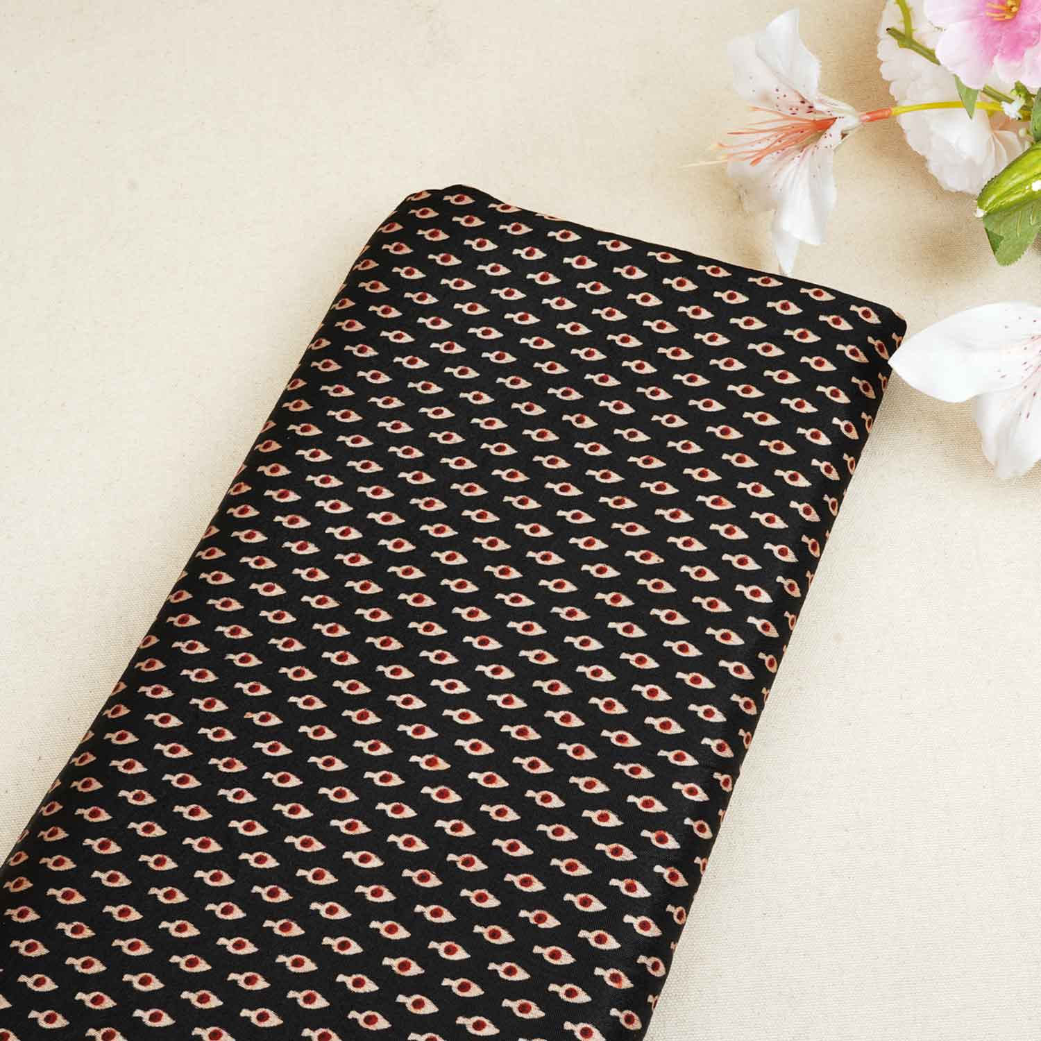 Black Floral Print Mashru Silk Fabric EEG-28320