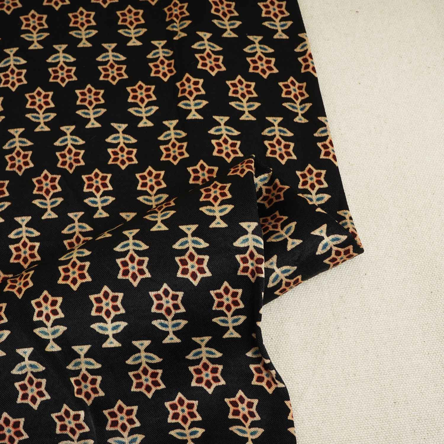 Black Floral Print Mashru Silk Fabric EEG-28376 - Image 2