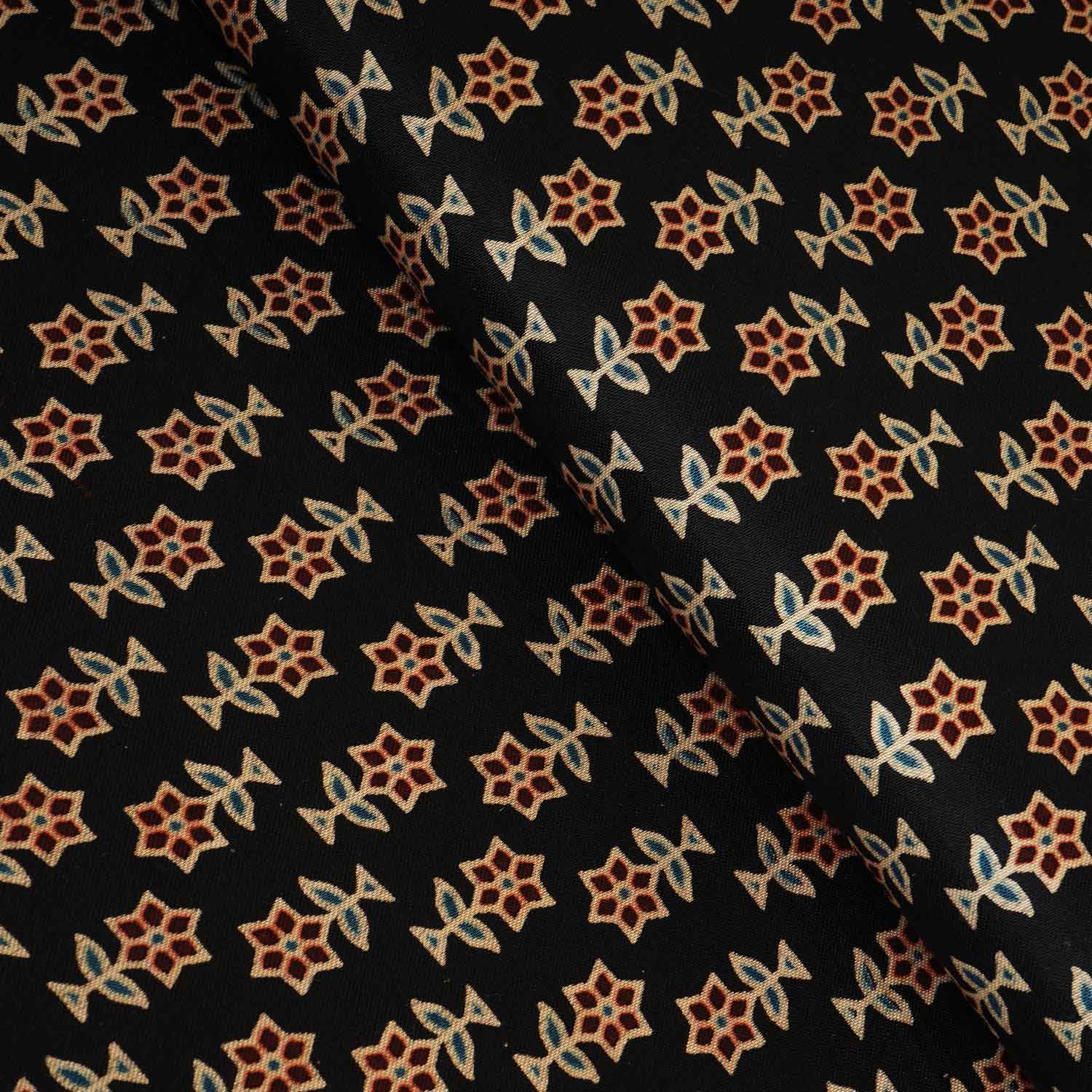 Black Floral Print Mashru Silk Fabric EEG-28376 - Image 3