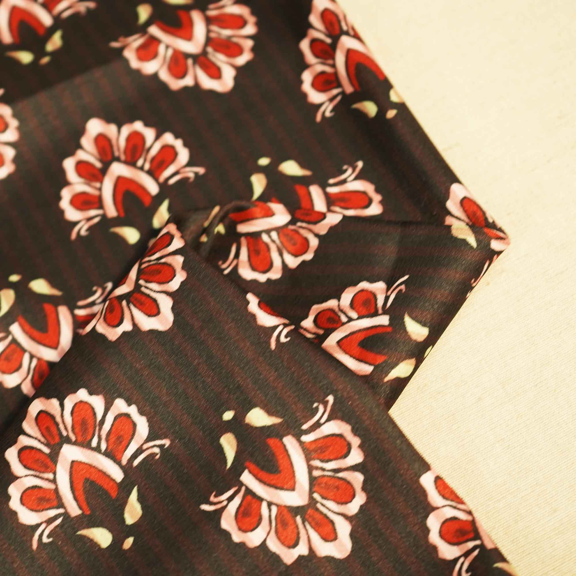 Black Floral Print Modal Satin Fabric MTF-26497 - Image 2