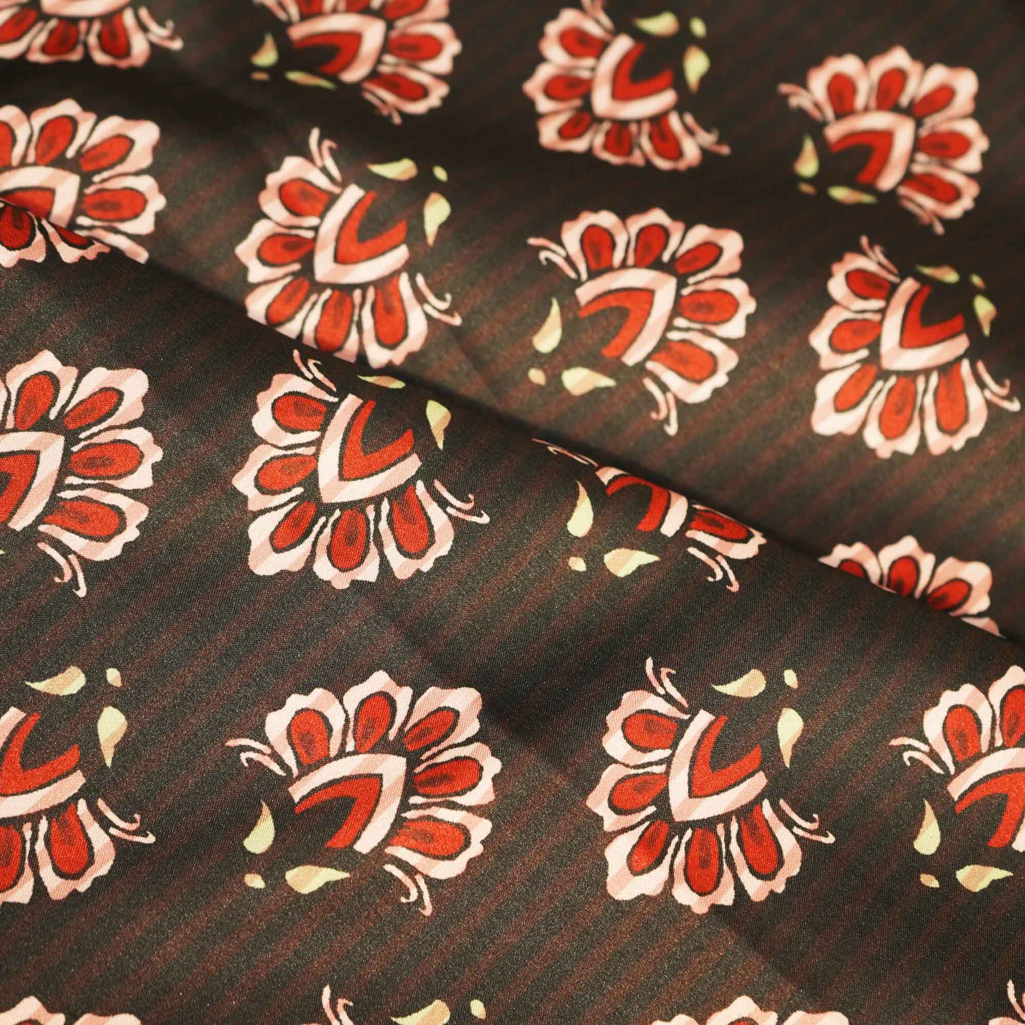 Black Floral Print Modal Satin Fabric MTF-26497 - Image 3