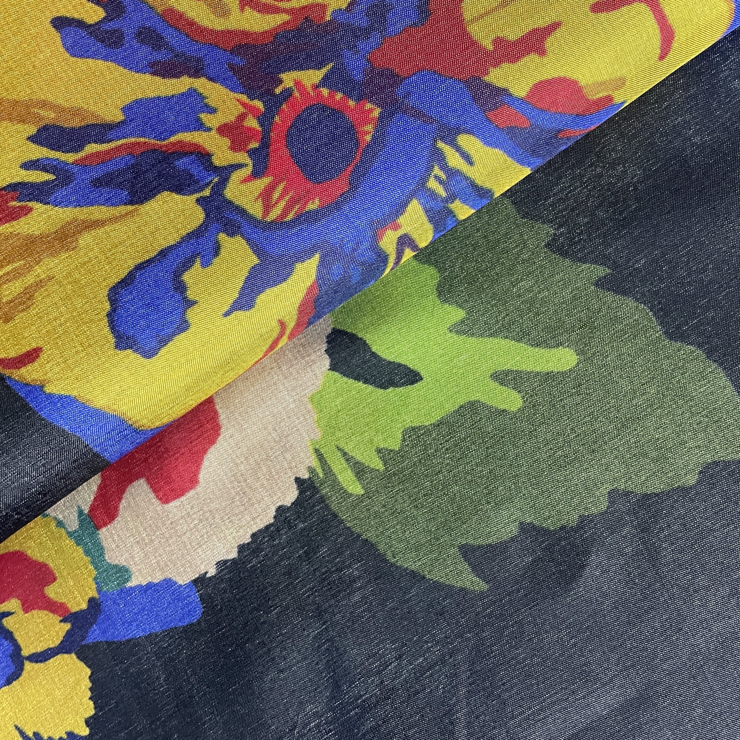Black Floral Print Upada Silk Fabric 19609 - Image 2