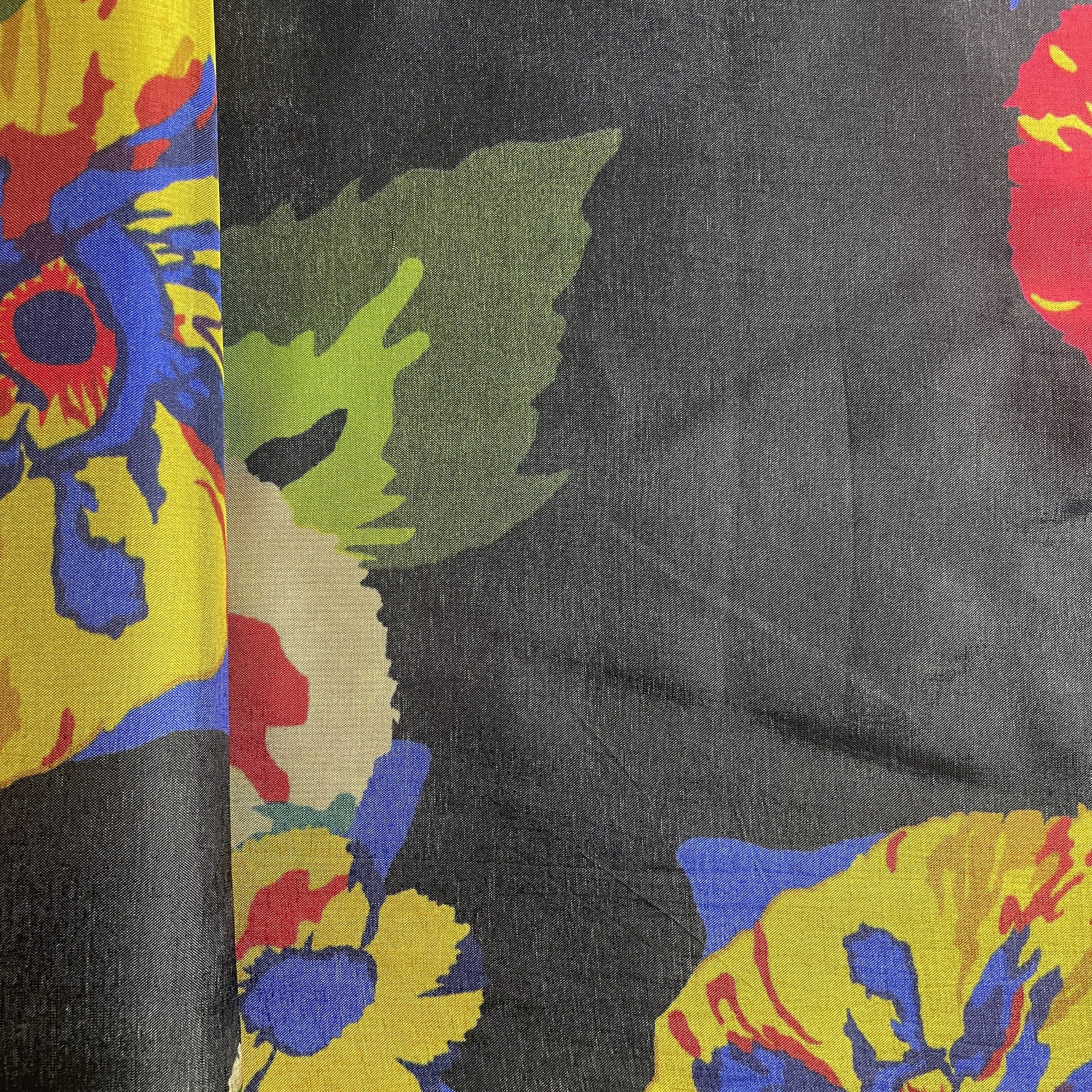 Black Floral Print Upada Silk Fabric 19609 - Image 3
