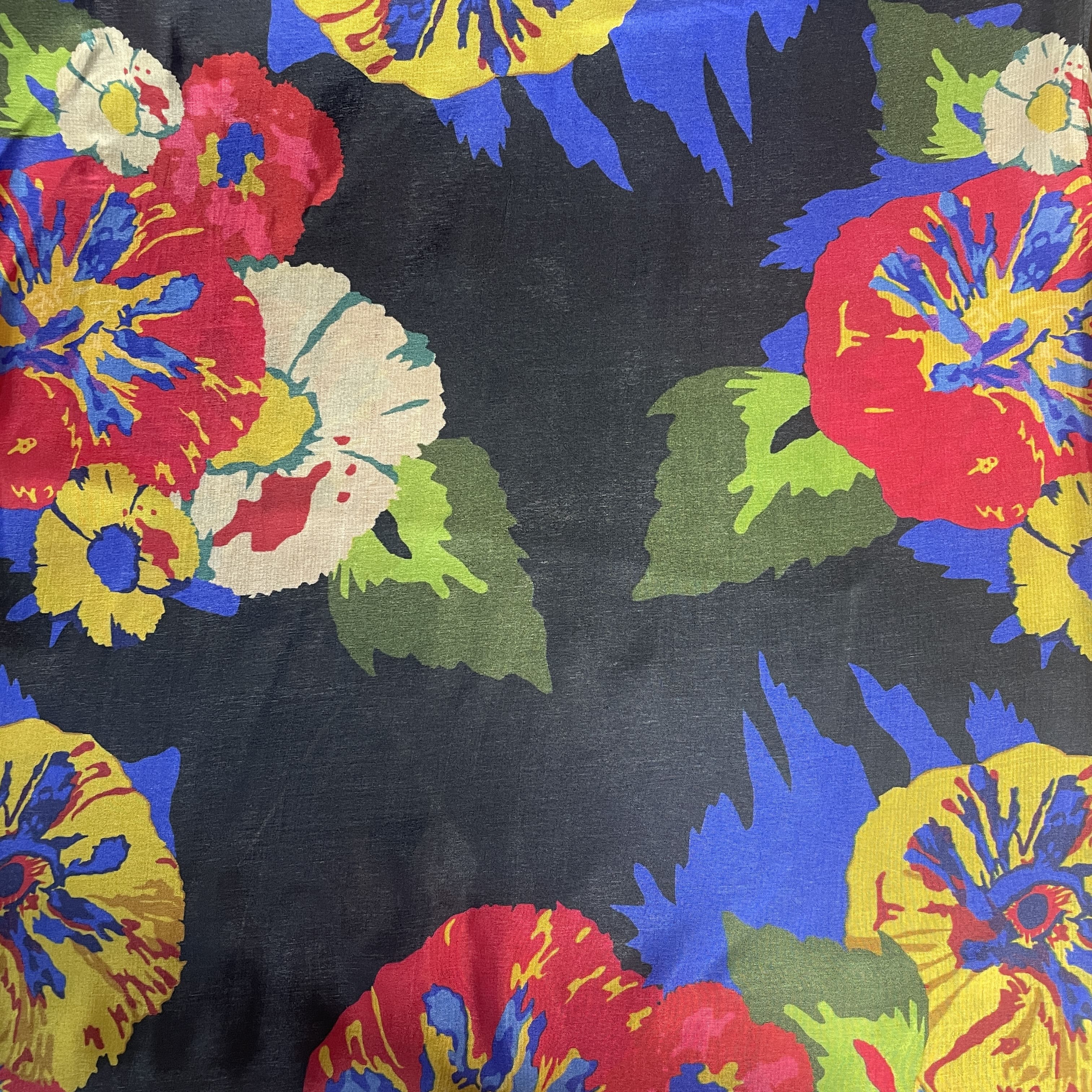 Black Floral Print Upada Silk Fabric 19609 - Image 4