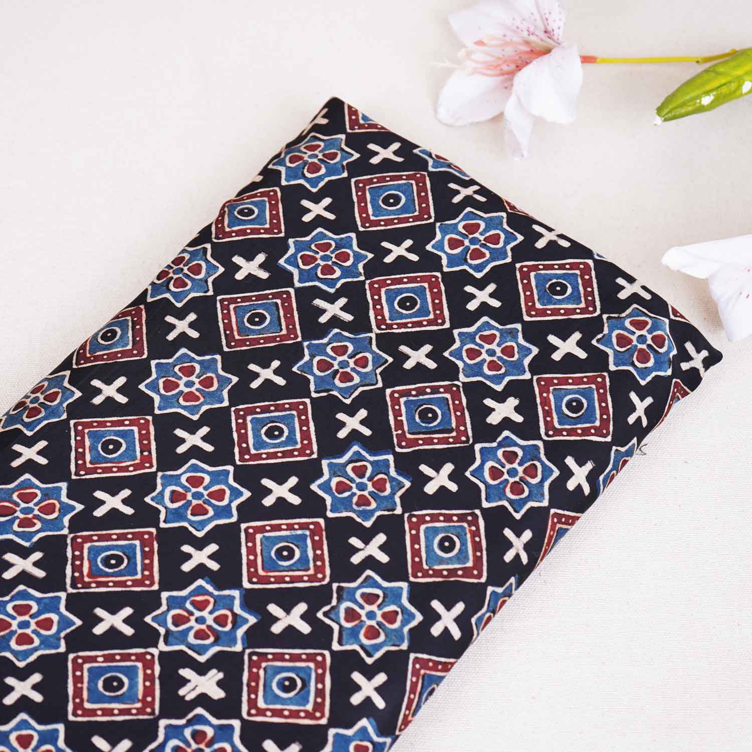 Black Geometrical Print Modal Satin Fabric EEG-28687