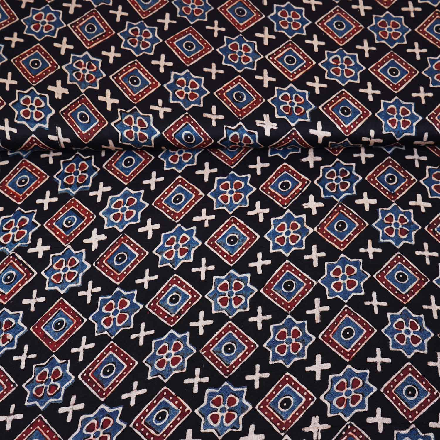 Black Geometrical Print Modal Satin Fabric EEG-28687 - Image 3