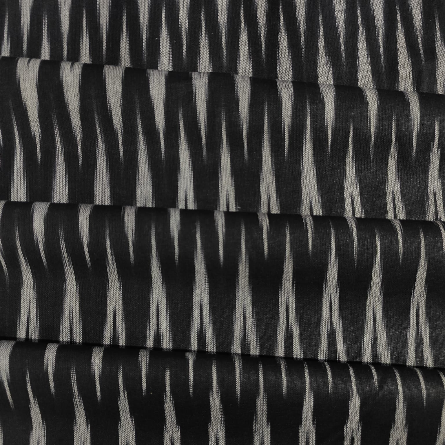 Black Grey Ikkat Print Cotton Fabric - Image 2