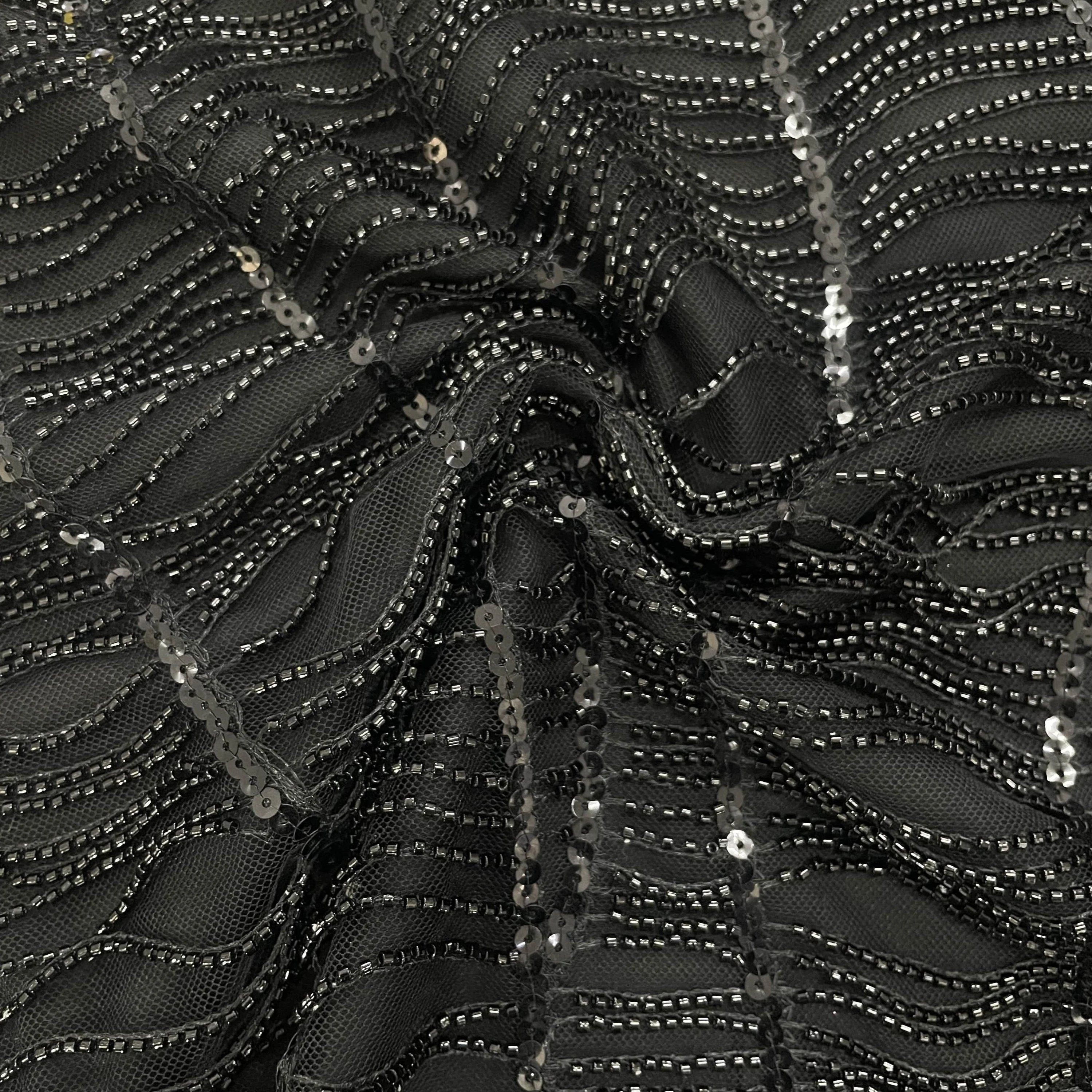 Black imported Cut Dana Handcrafted Embroidery Net 15122