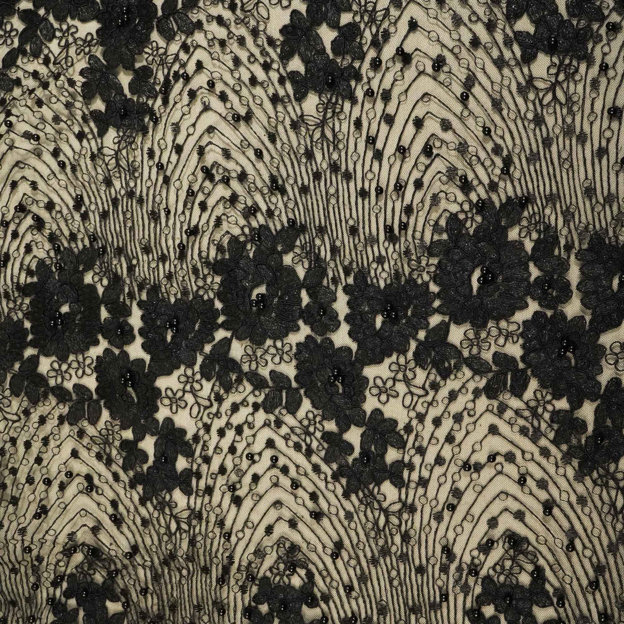 Black Imported Pearl & Sequence Thread Embroidery Net AAF-9015 - Image 3