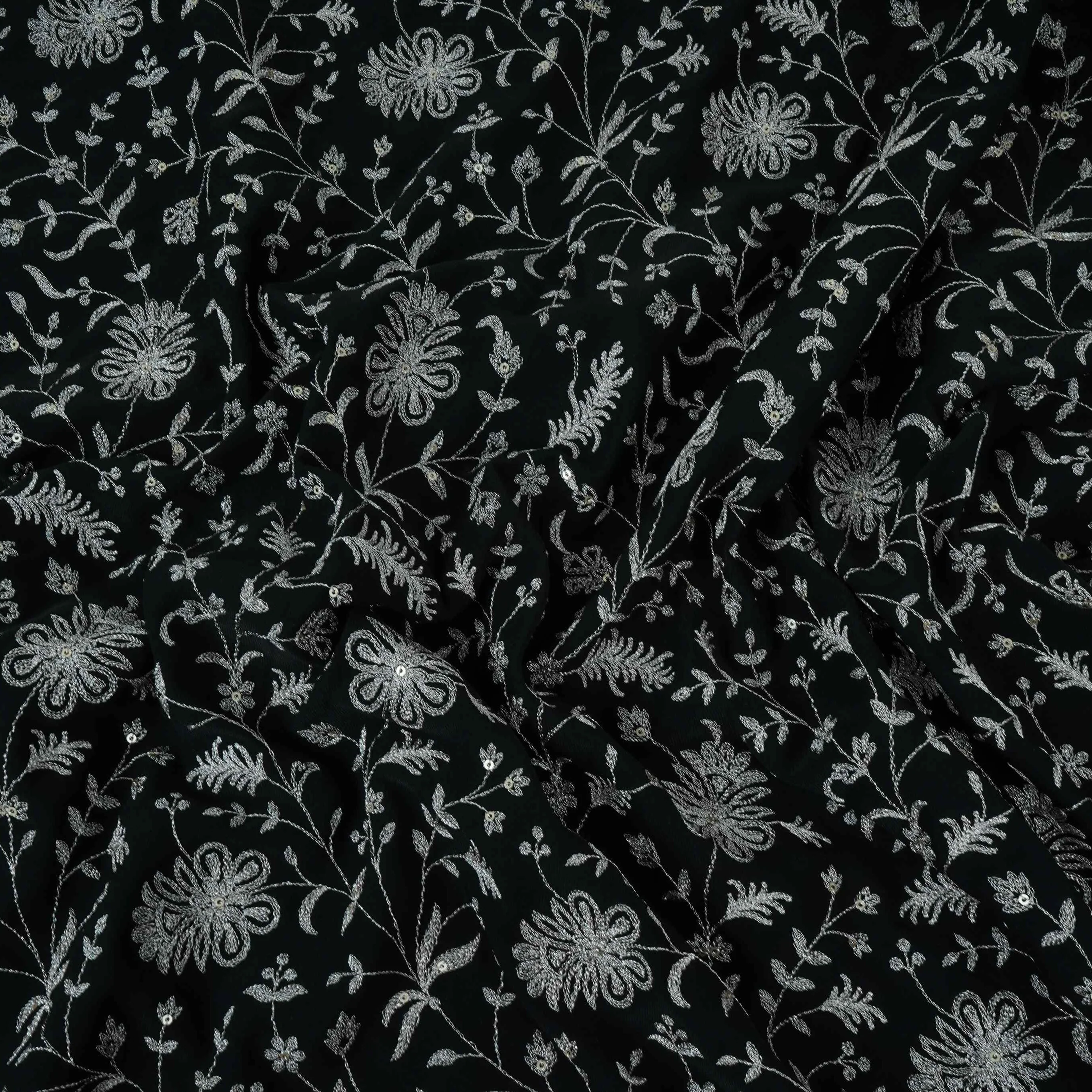Black Jaal Embroidery Georgette Fabric DR-32397 - Image 3
