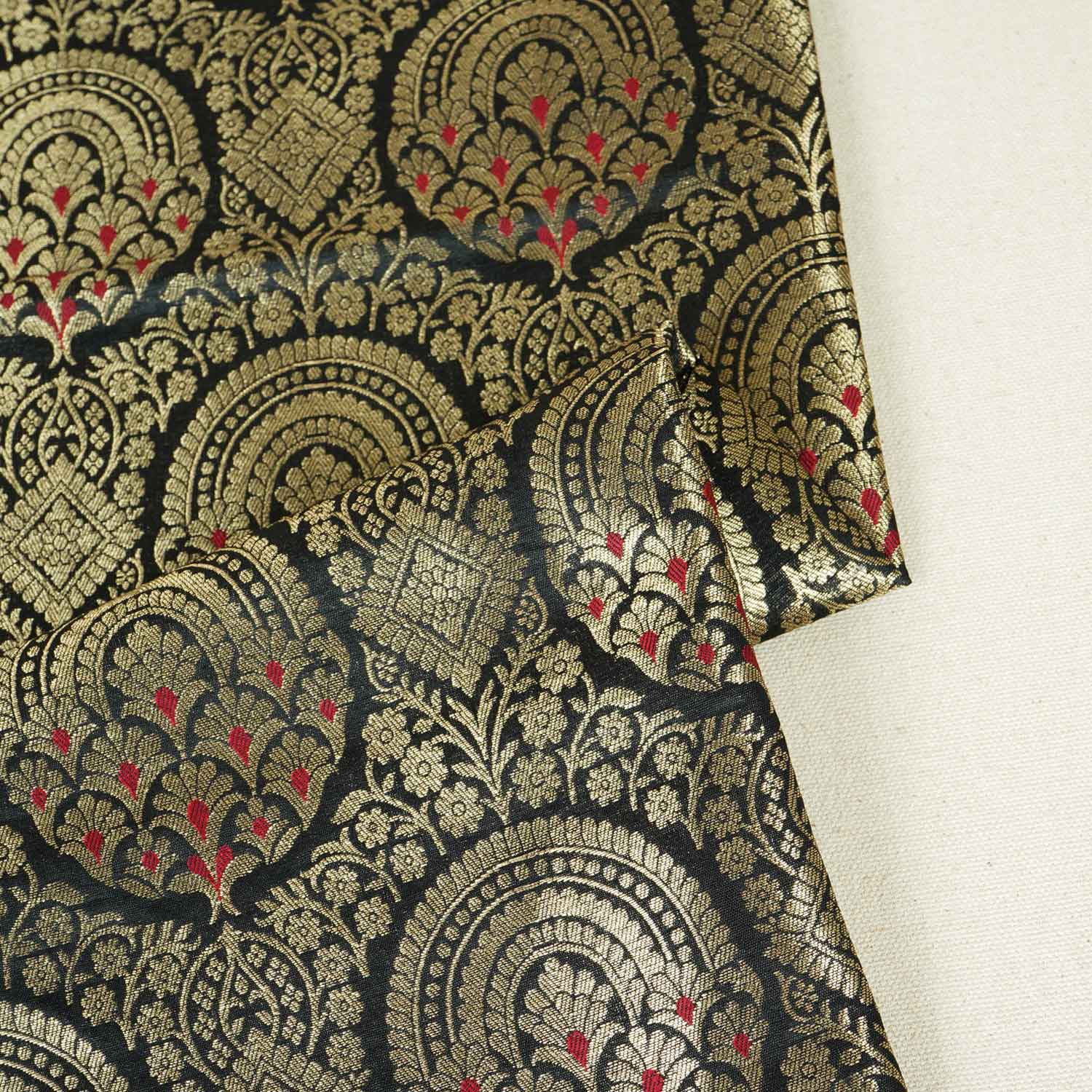 Black Jaal with Mina Buta Brocade Fabric KR-28057 - Image 2