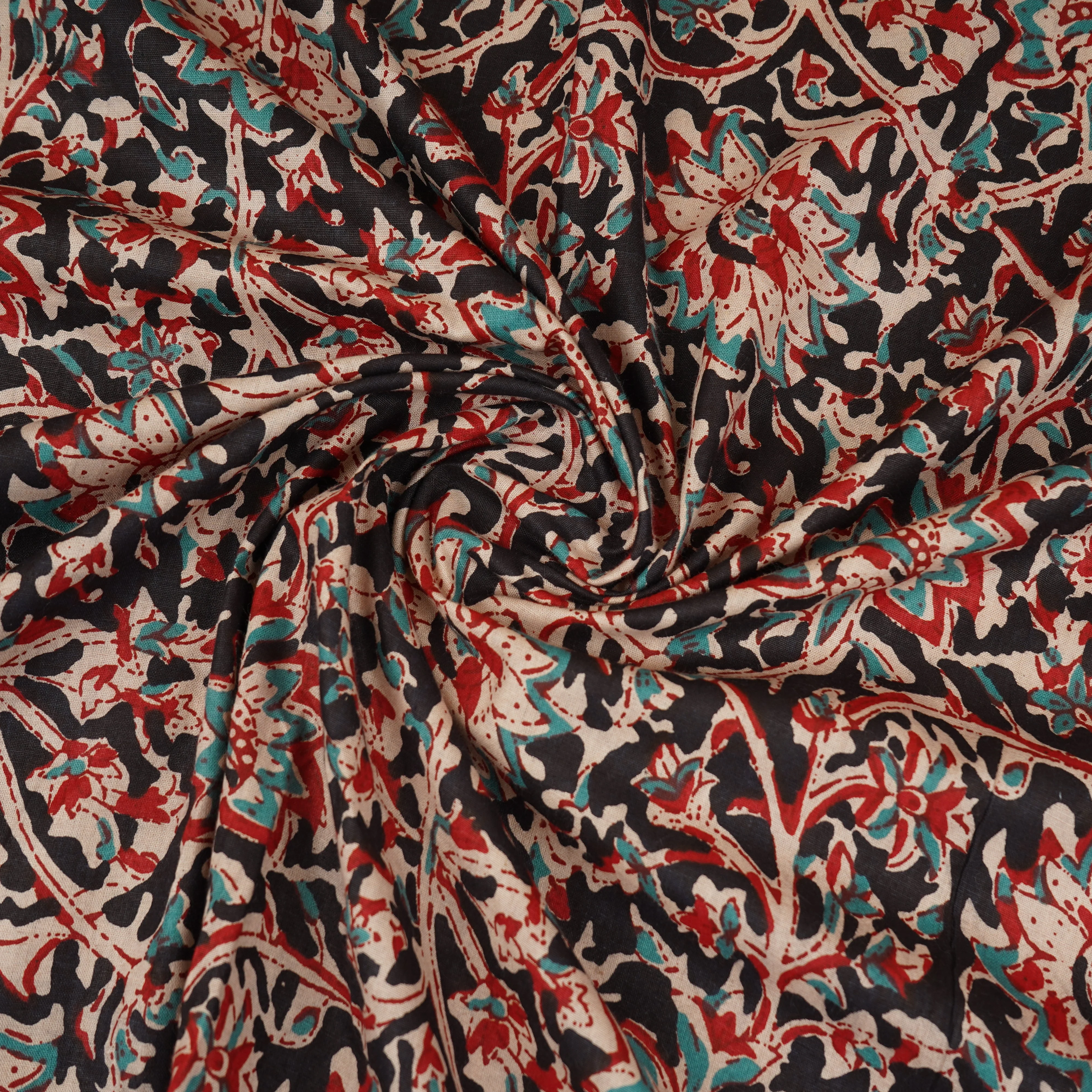 Black Kalamkari Print Cotton Fabric OG-30305 - Image 3