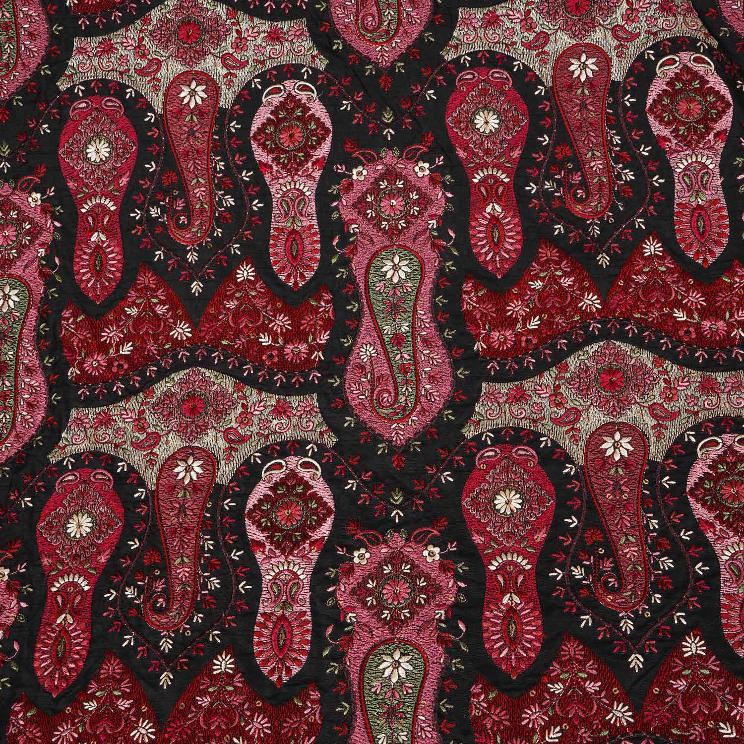 Black Kashmiri Embroidery Raw Silk Fabric DR-28217 - Image 4