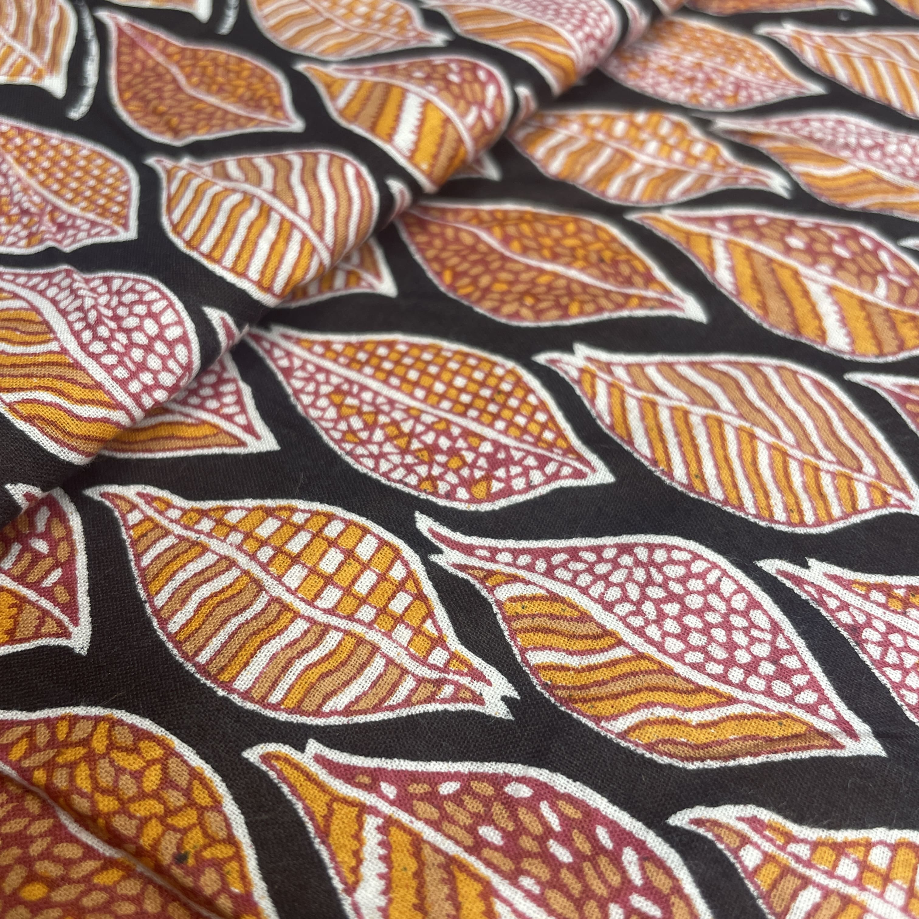 Black Multicolor Handblock Print Cotton Fabric - Image 4