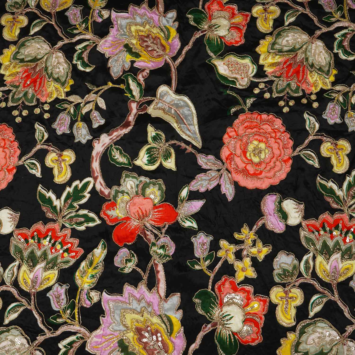 Black Position Print Zari Embroidery Crepe Fabric NF-28006 - Image 4