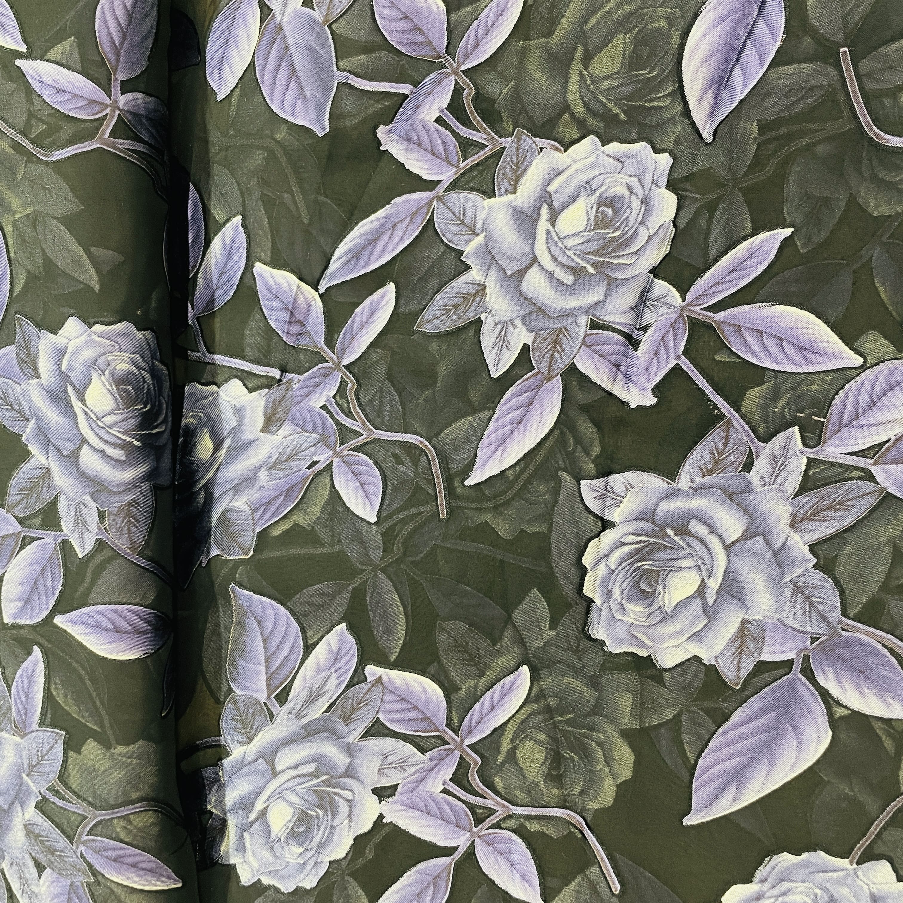 Black & Purple Floral Brasso Georgette Fabric - Image 3
