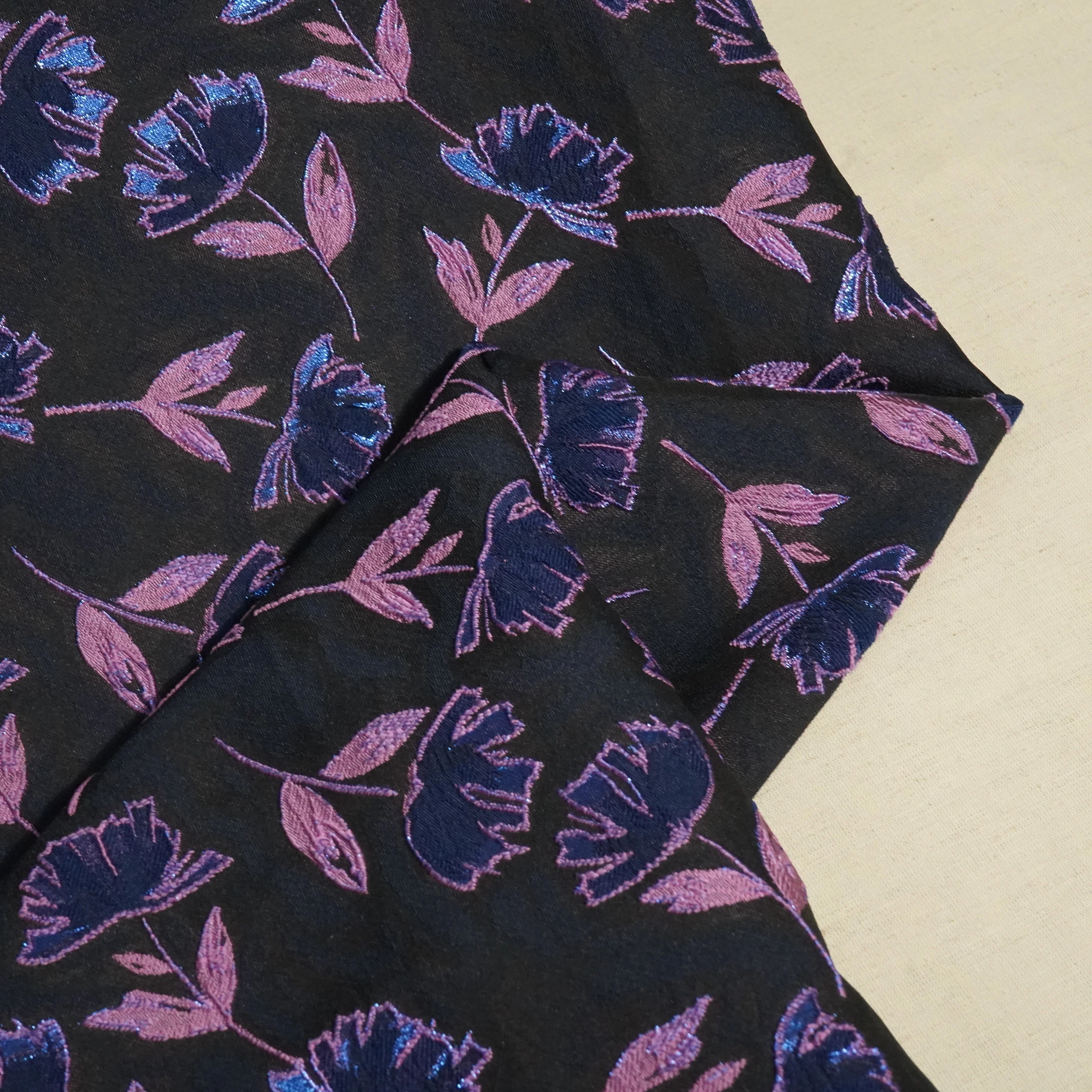 Black & Purple Floral Brocade Jacquard OE-12379 - Image 2