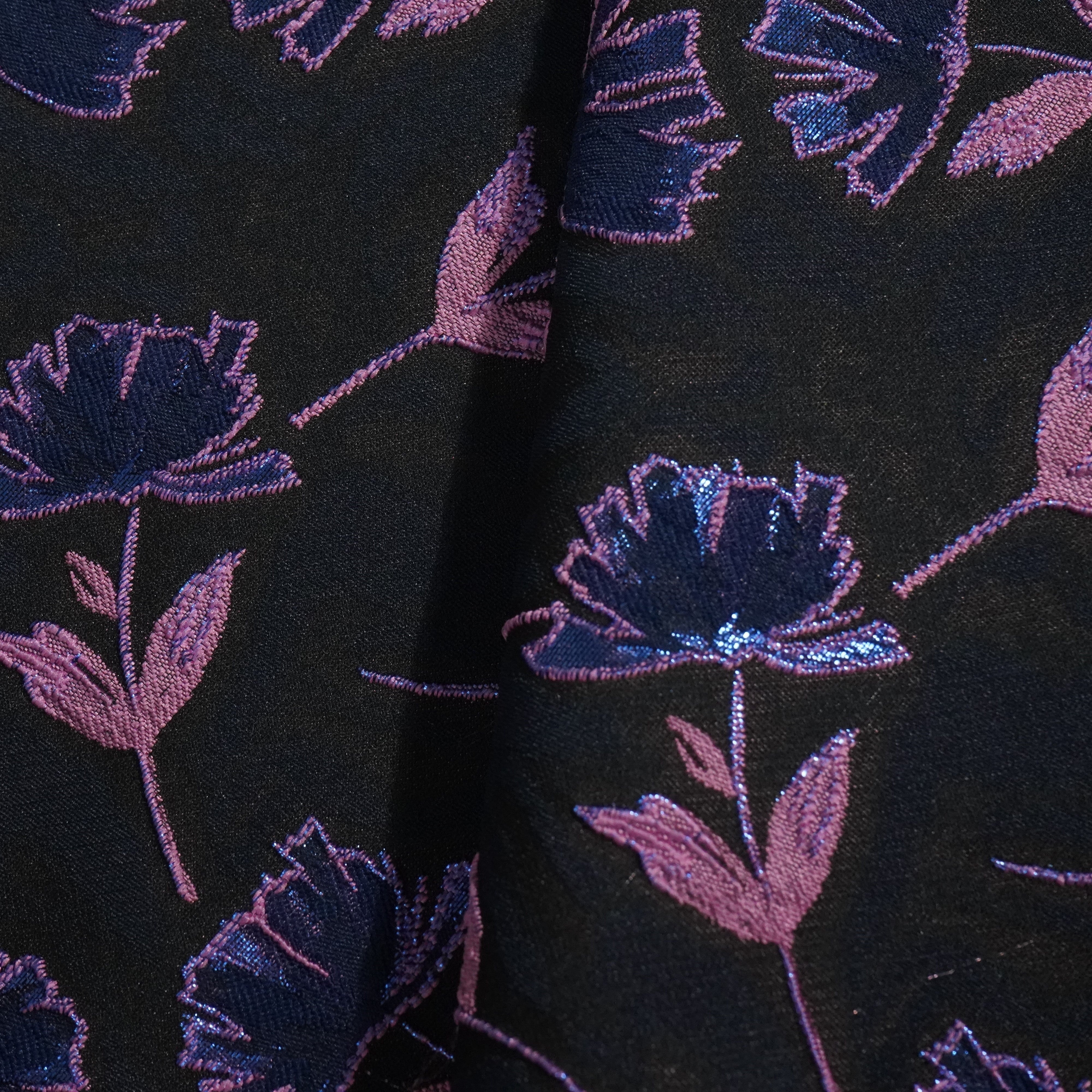 Black & Purple Floral Brocade Jacquard OE-12379 - Image 3