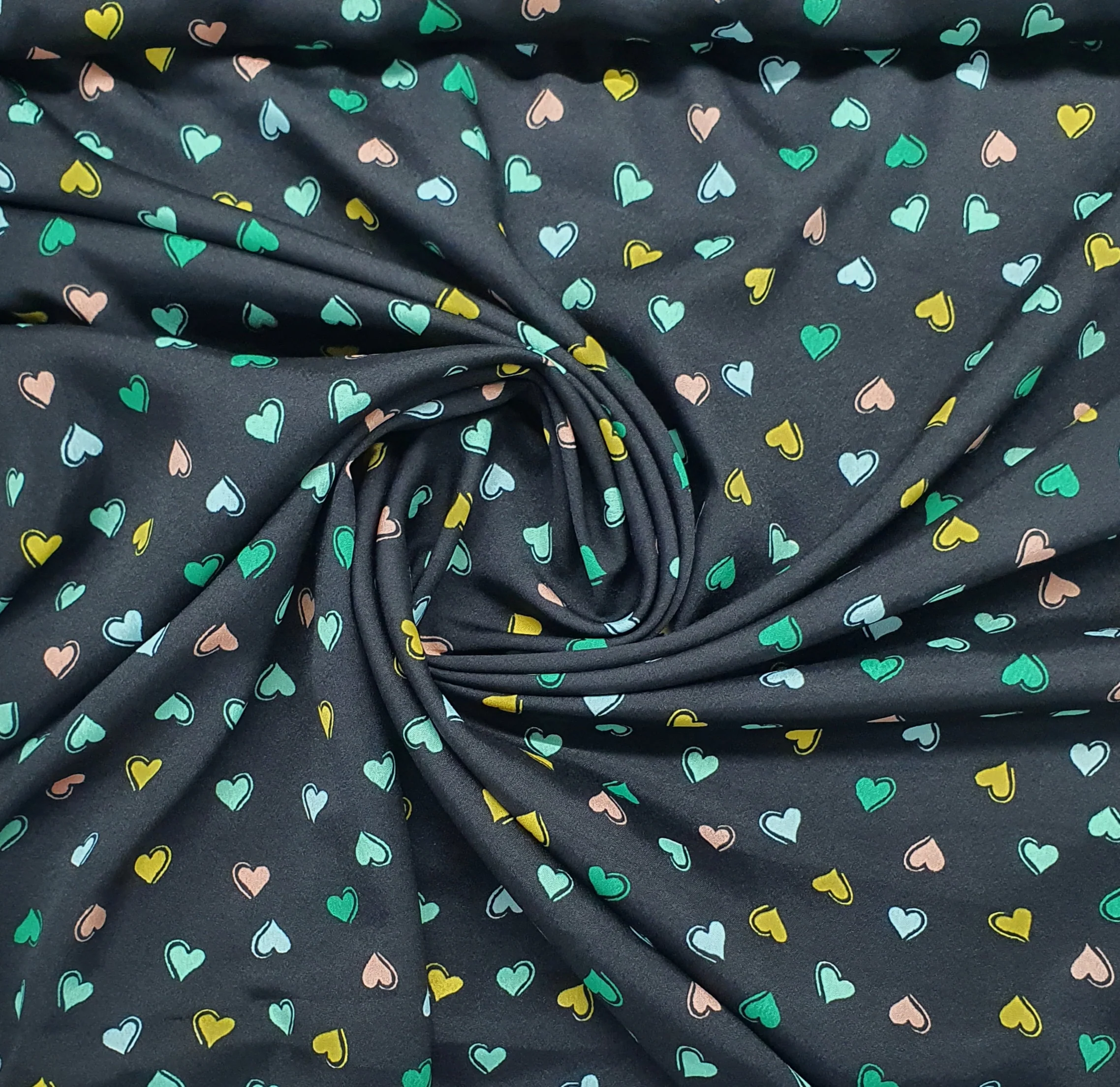 Black Quirky Heart Print Semi Rayon Fabric