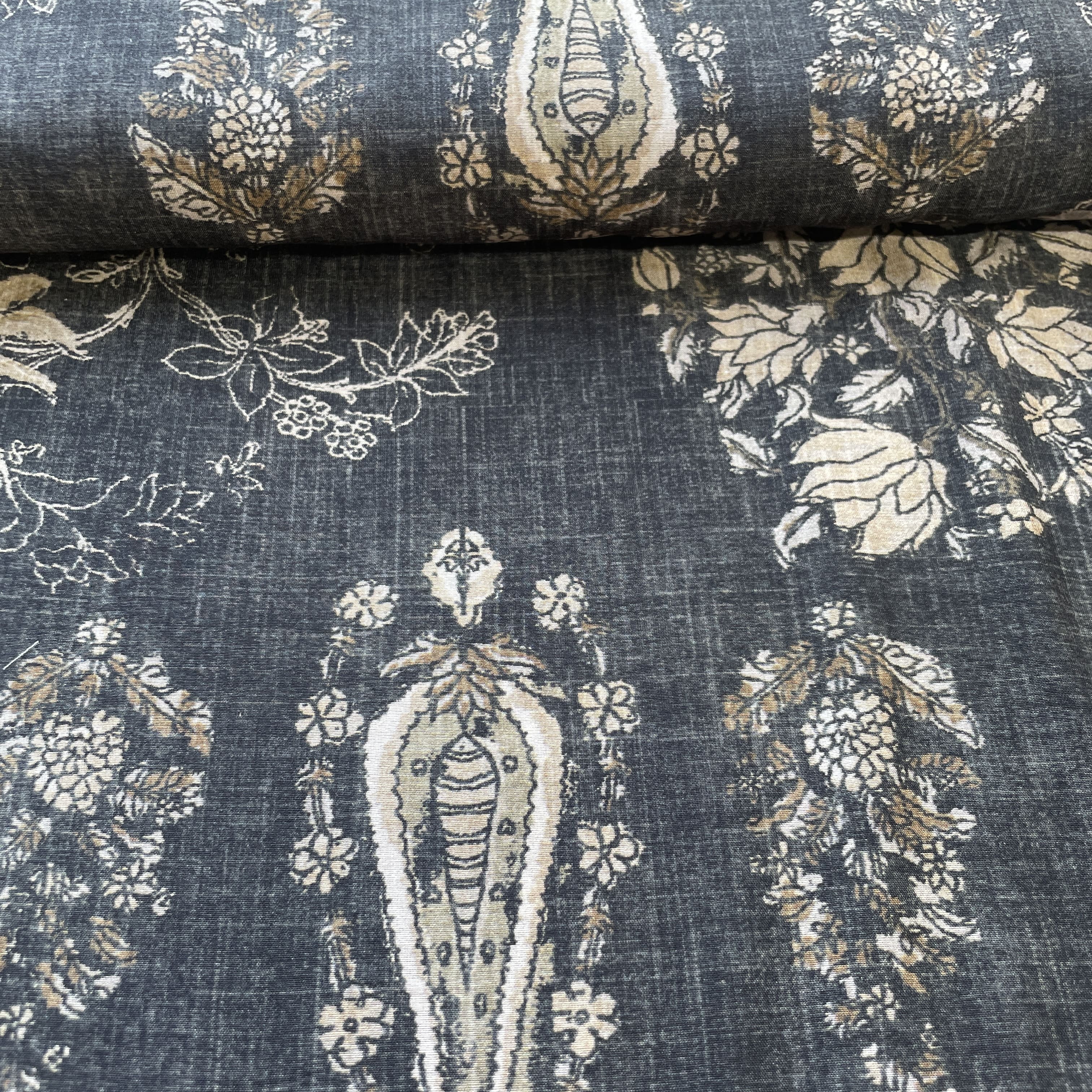 Black Quirky Print Linen Organza Fabric 17192 - Image 3