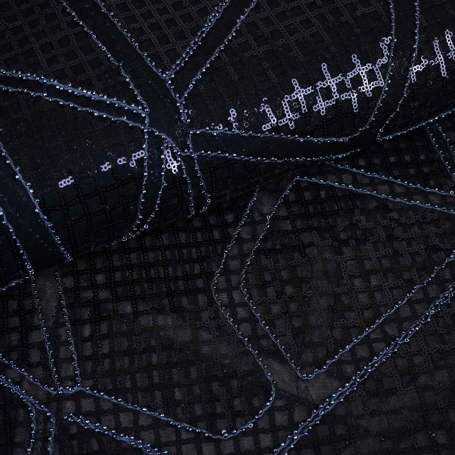 Black Sequin Embroidery Net Fabric PDM-28944 - Image 3
