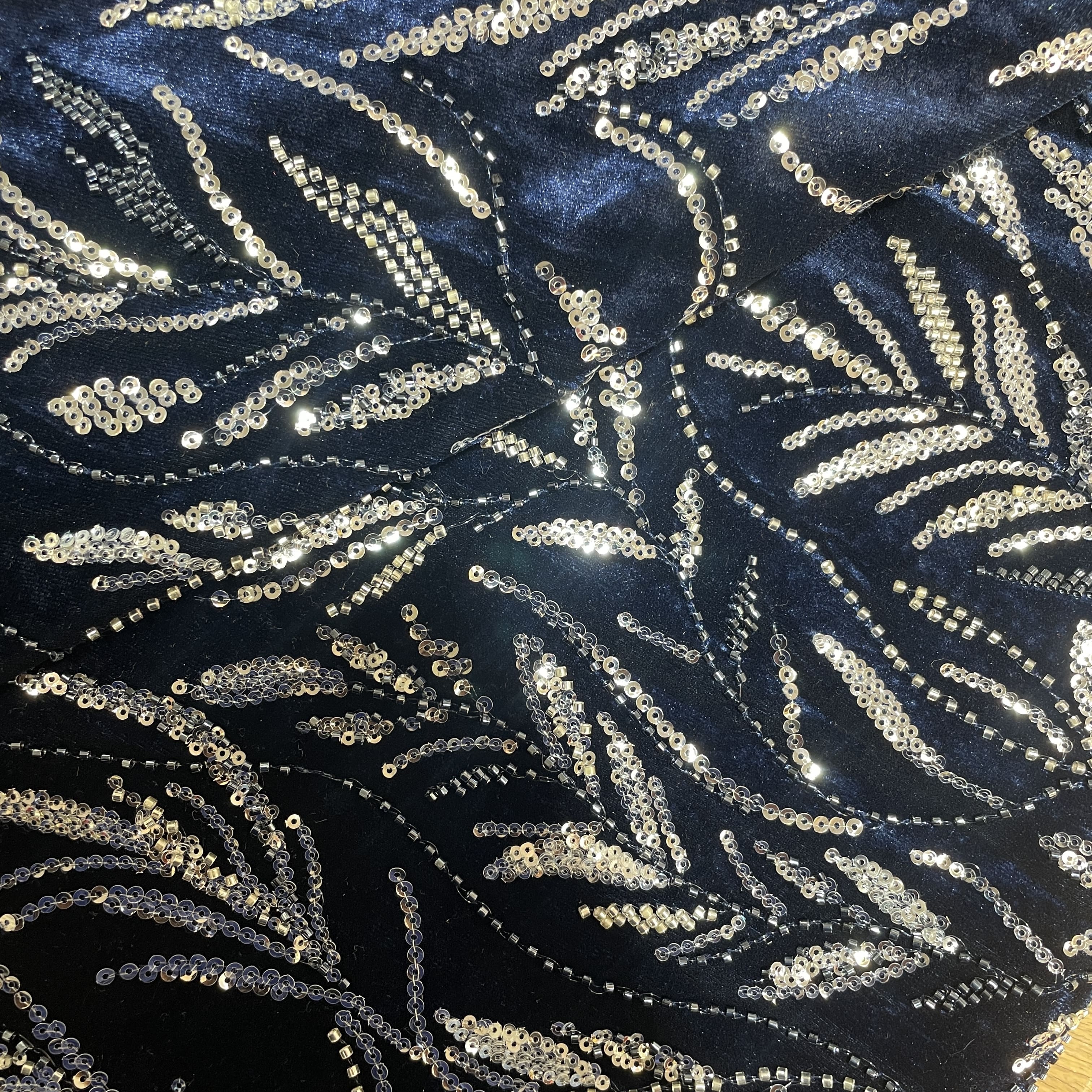 Blue Sequins Cutdana Embroidery Velvet Fabric 19984 - Image 2