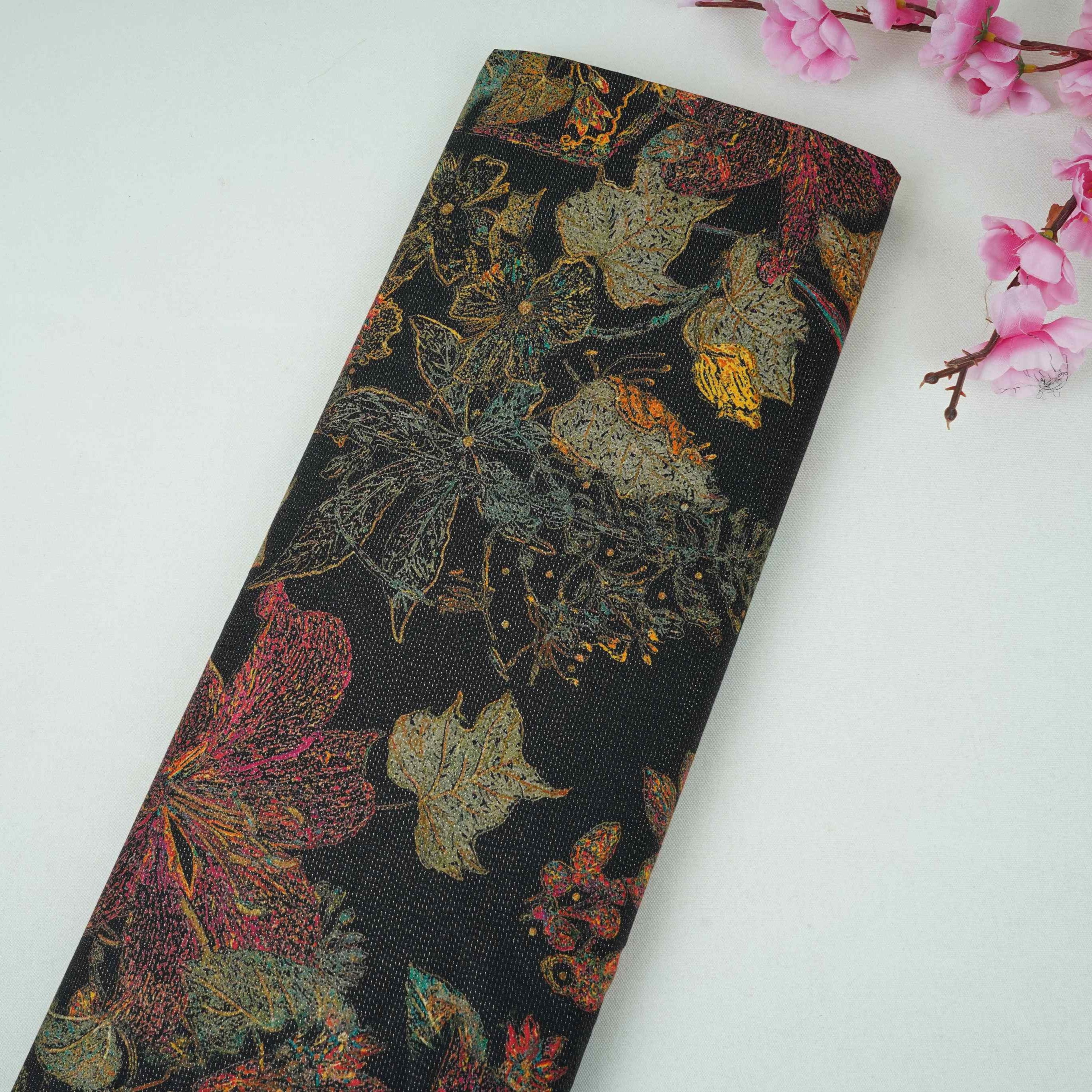 Black Shimmer Big floral print 60s Cotton Fabric PI-31887