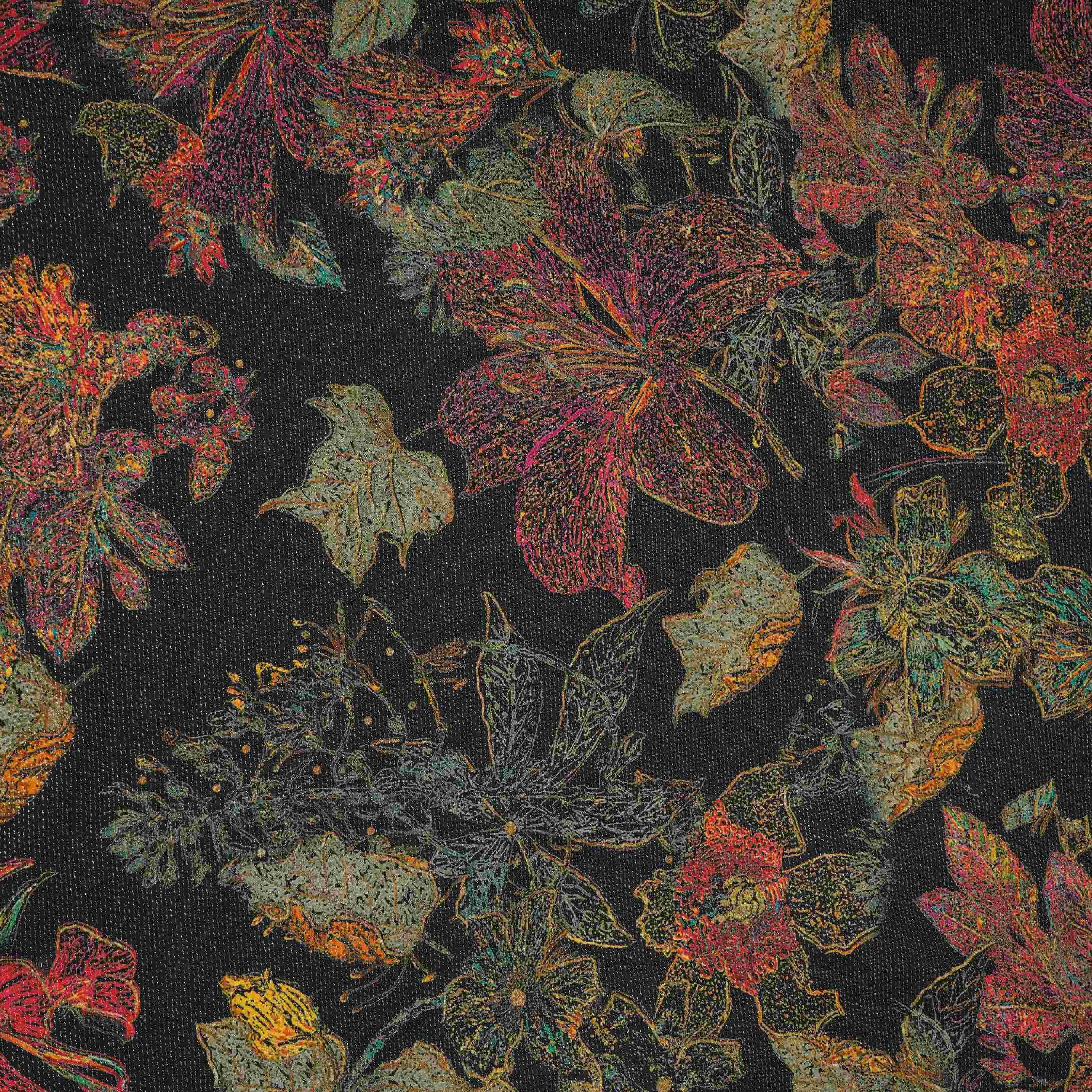 Black Shimmer Big floral print 60s Cotton Fabric PI-31887 - Image 2