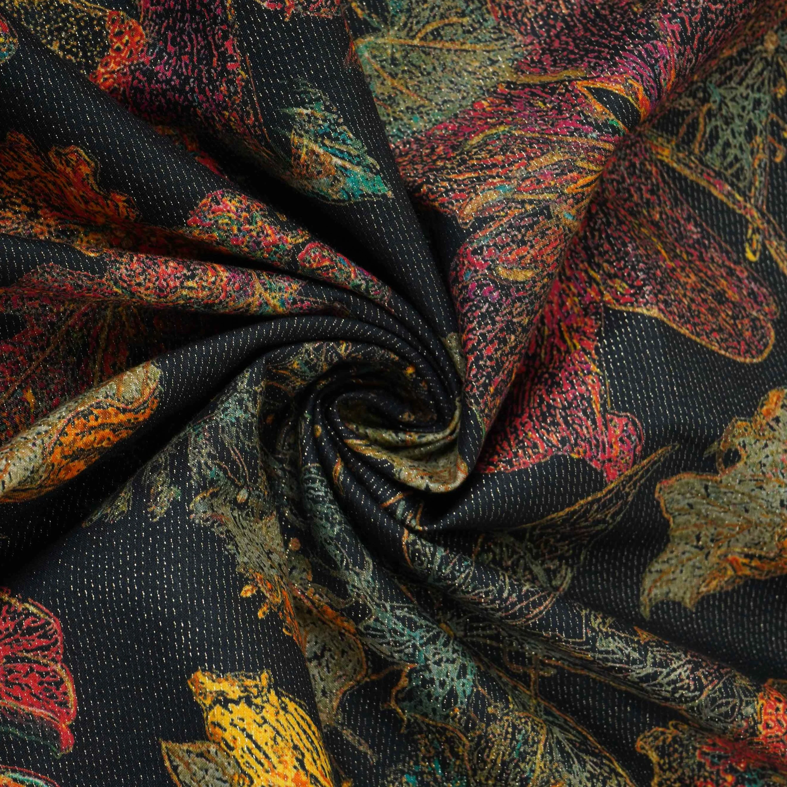 Black Shimmer Big floral print 60s Cotton Fabric PI-31887 - Image 4