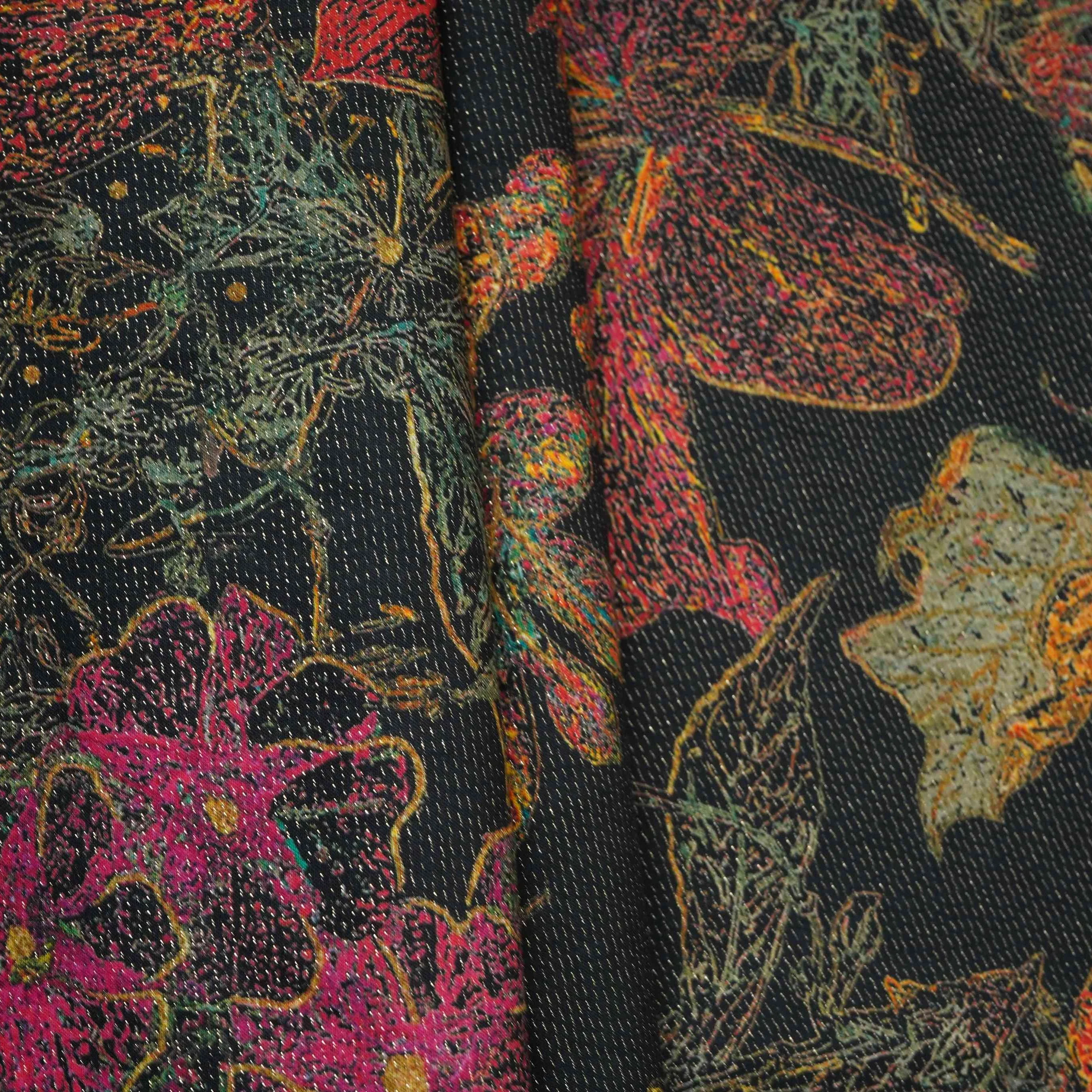 Black Shimmer Big floral print 60s Cotton Fabric PI-31887 - Image 5