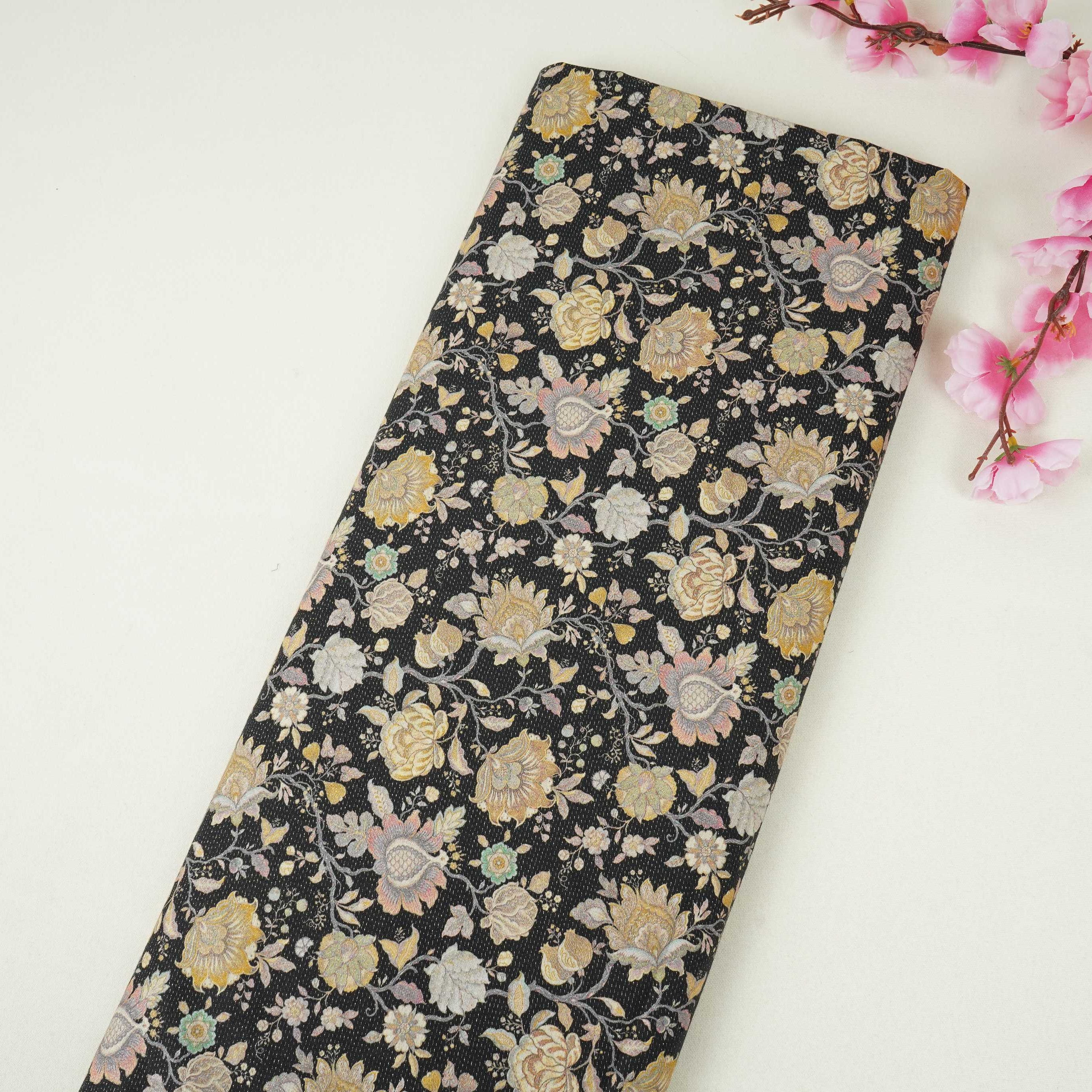 Black Shimmer floral print 60s Cotton Fabric PI-31885