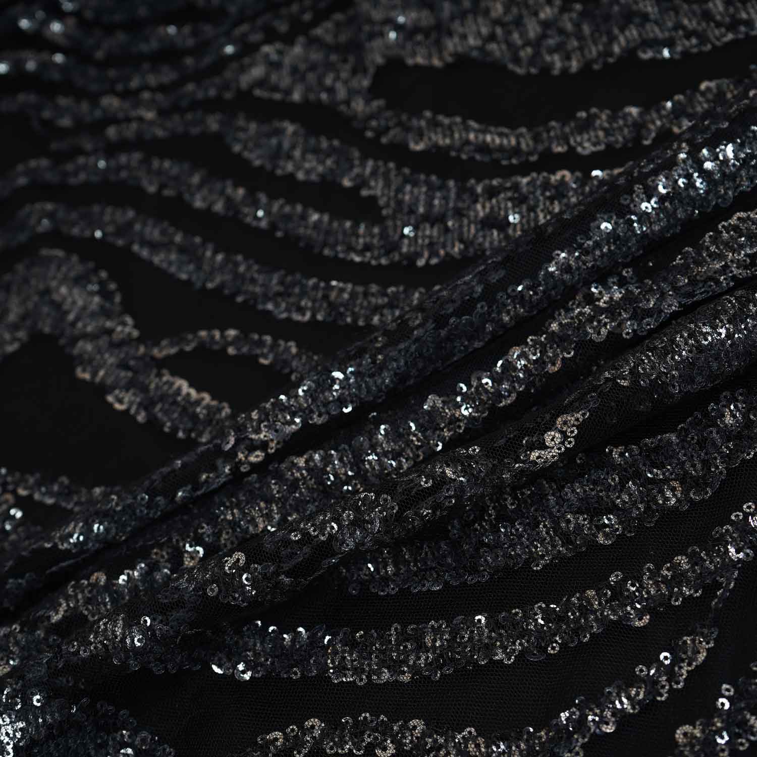 Black & Silver Handwork Bead Imported & Sequence Embroidery Net CF-8998 - Image 2