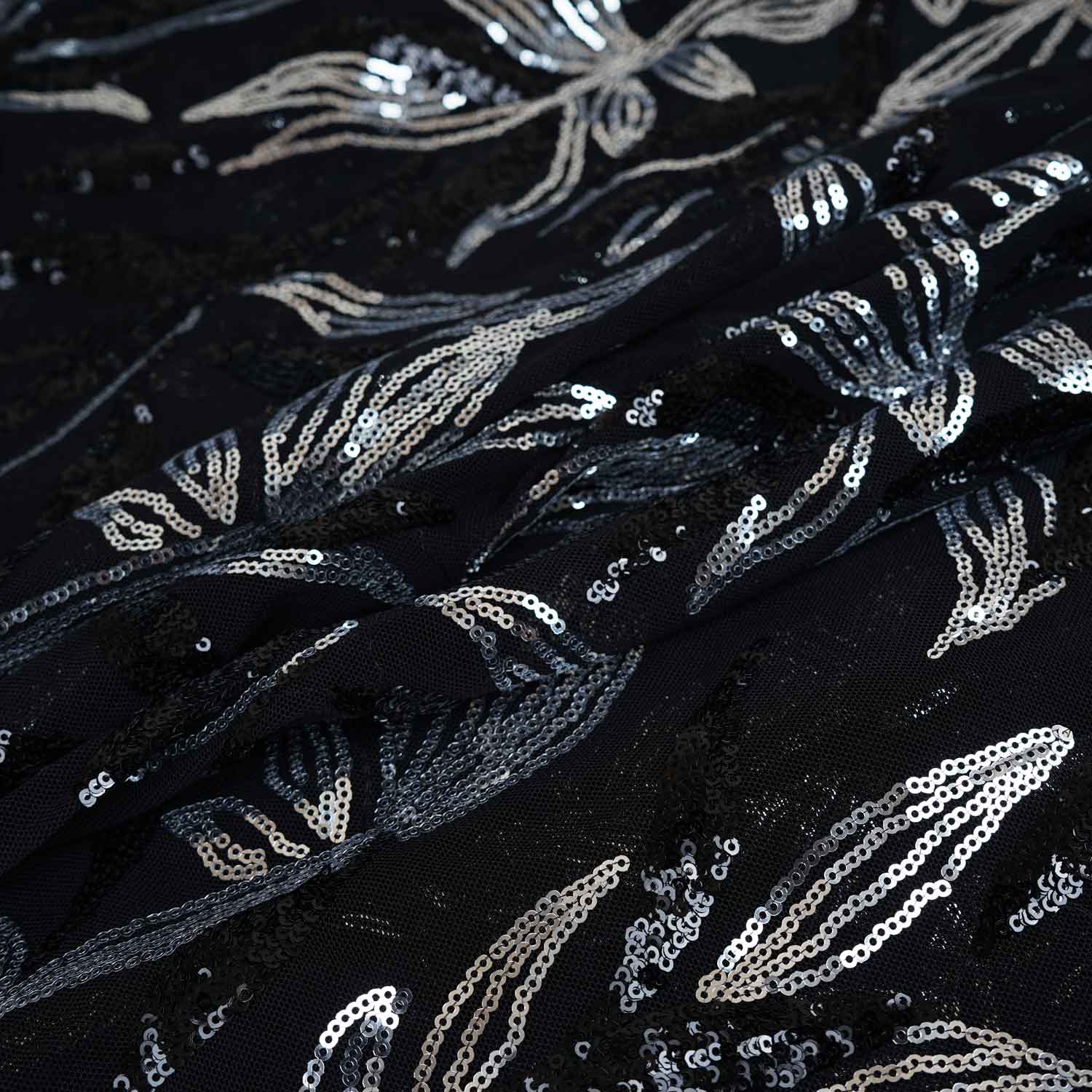 Black & Silver Imported Sequence Embroidery Net CF-12474 - Image 2