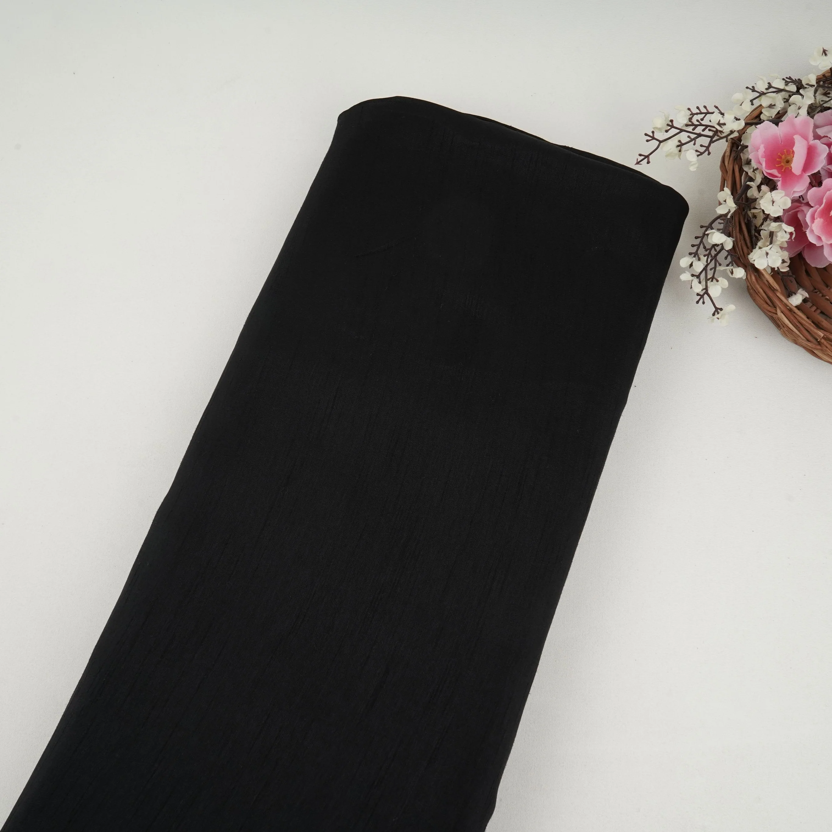 Black Solid Bemberg Raw Silk Fabric SSMR-07