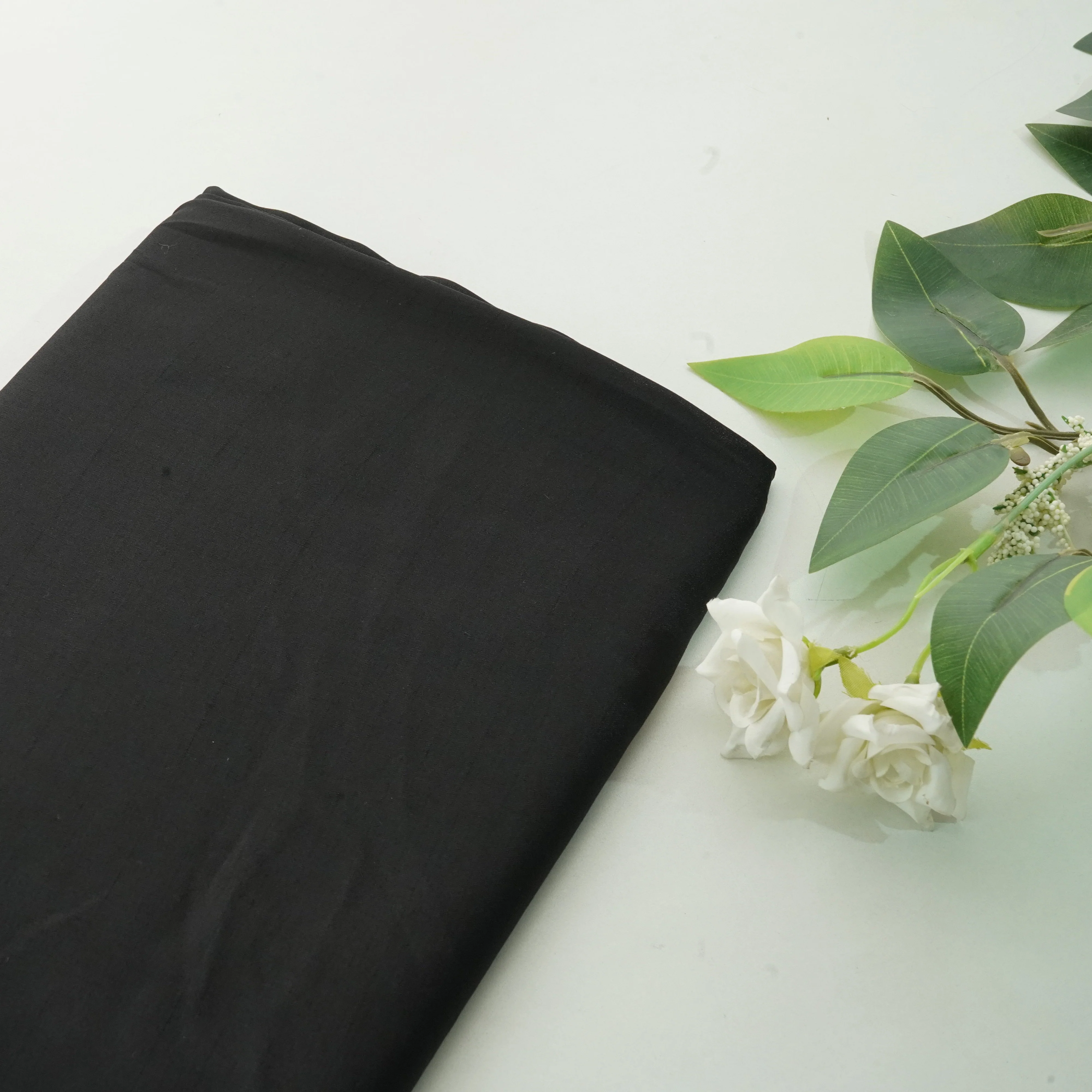 Black Solid Bemberg Silk Fabric 13539