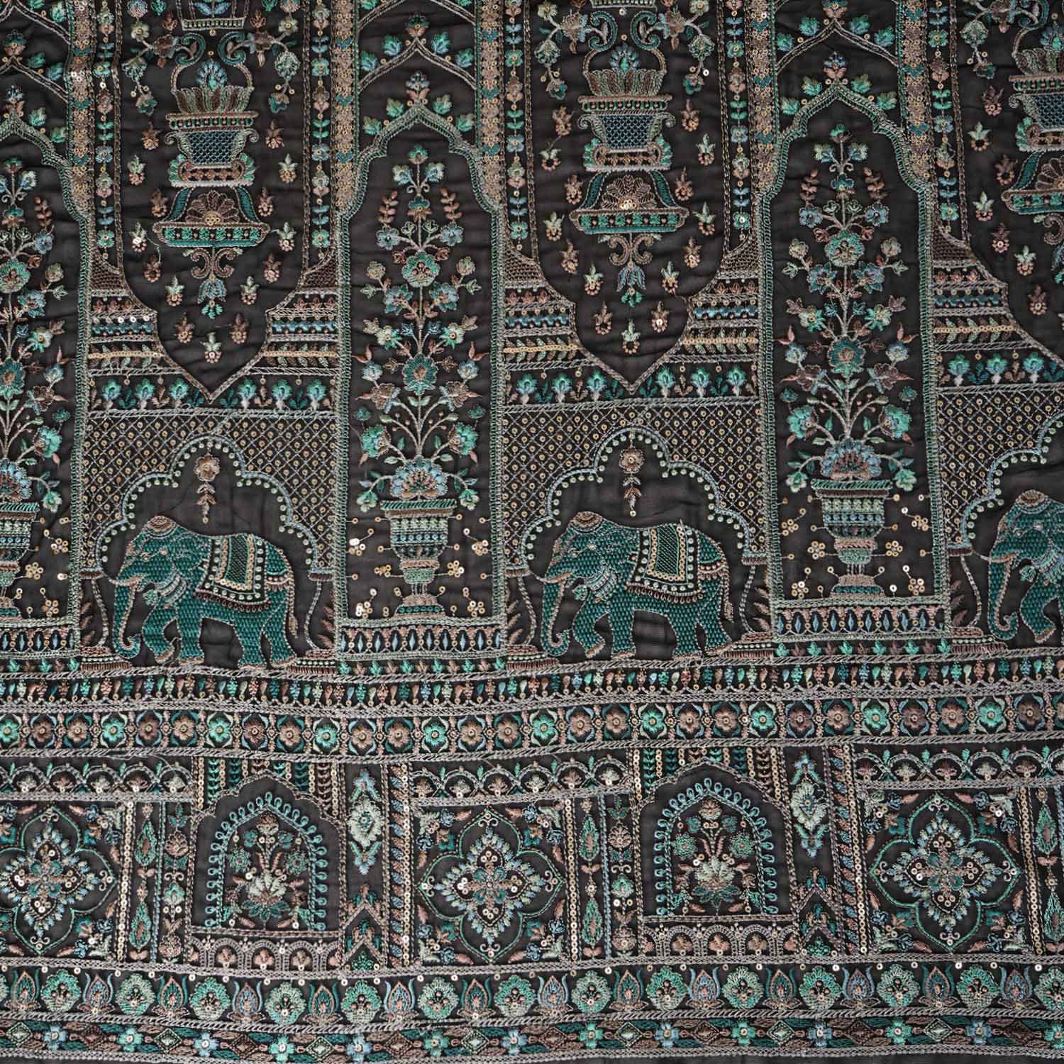 Black Traditional Zari Embroidery Georgette Fabric DR-28035 - Image 4