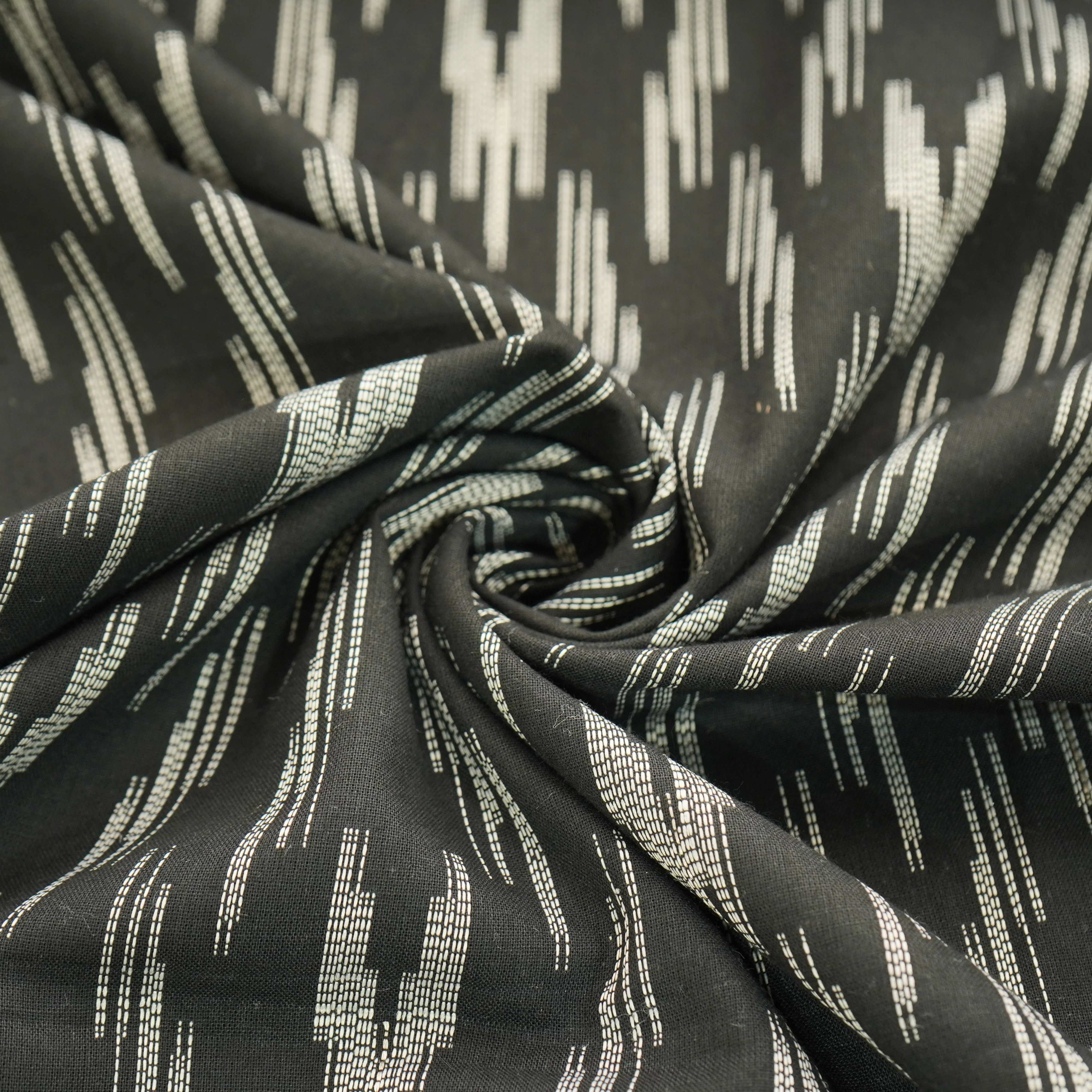 Black & White Ikkat Print Cotton Fabric 12010