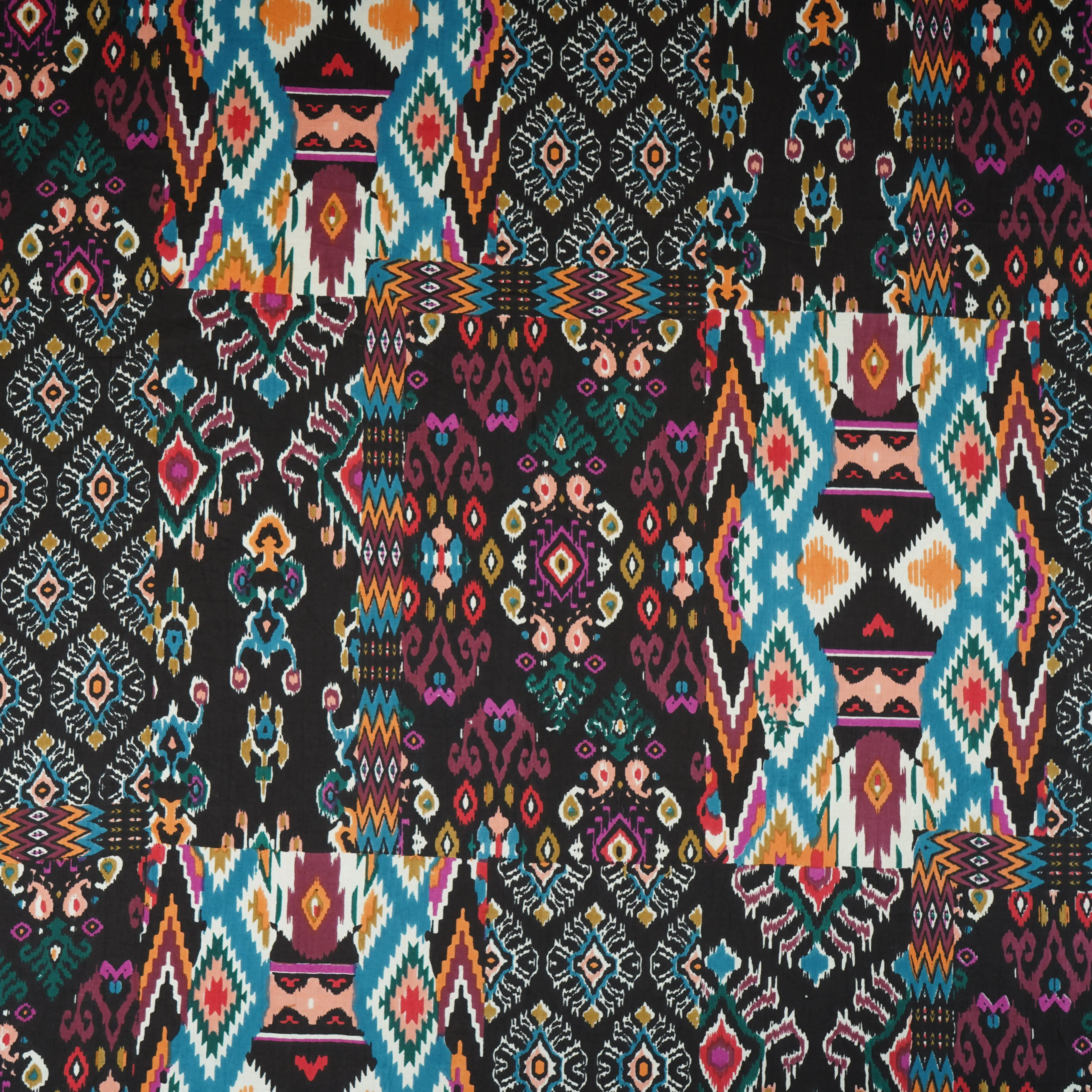Black with Multicolor Geomatrical Print Cotton Fabric MFR-29835 - Image 2
