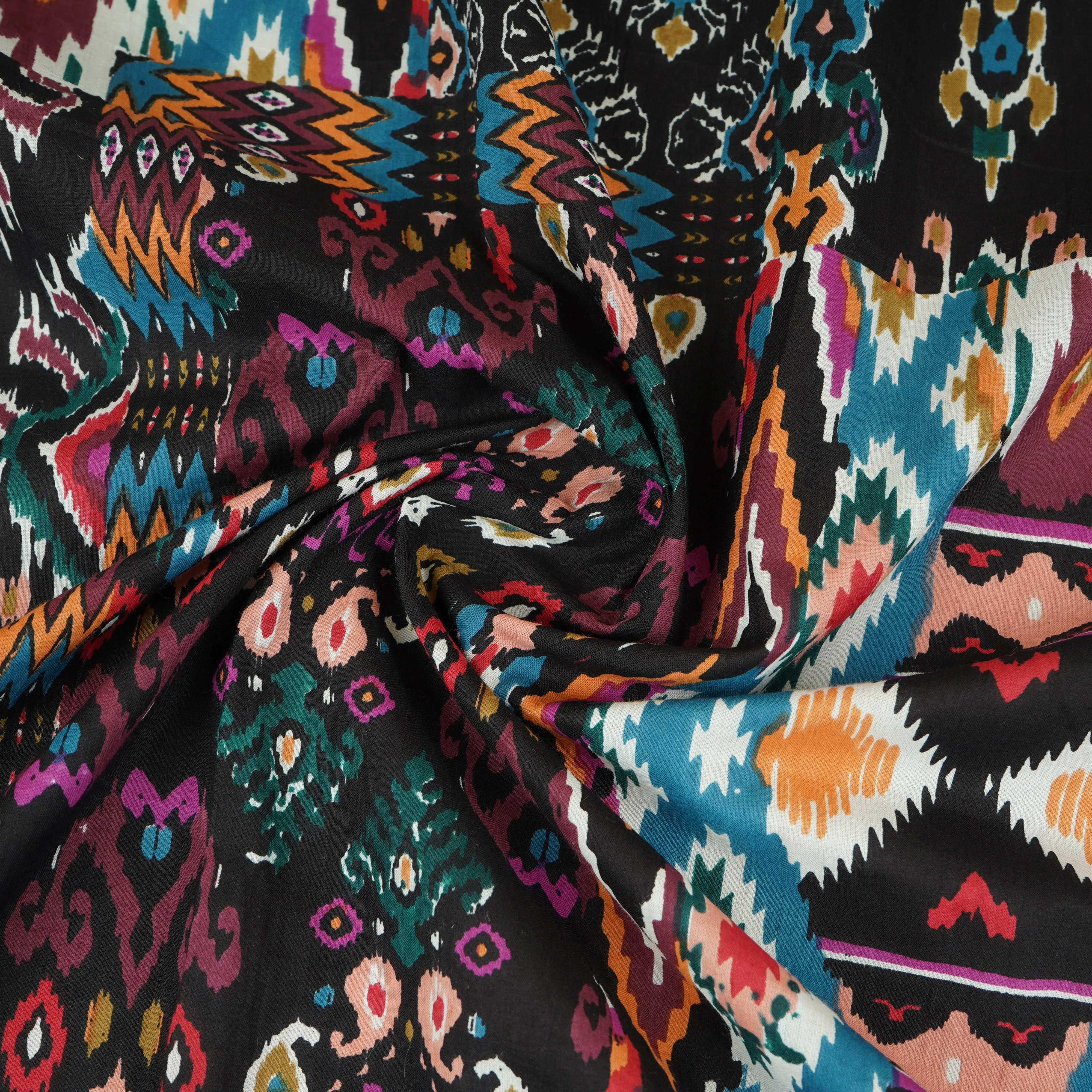 Black with Multicolor Geomatrical Print Cotton Fabric MFR-29835 - Image 3