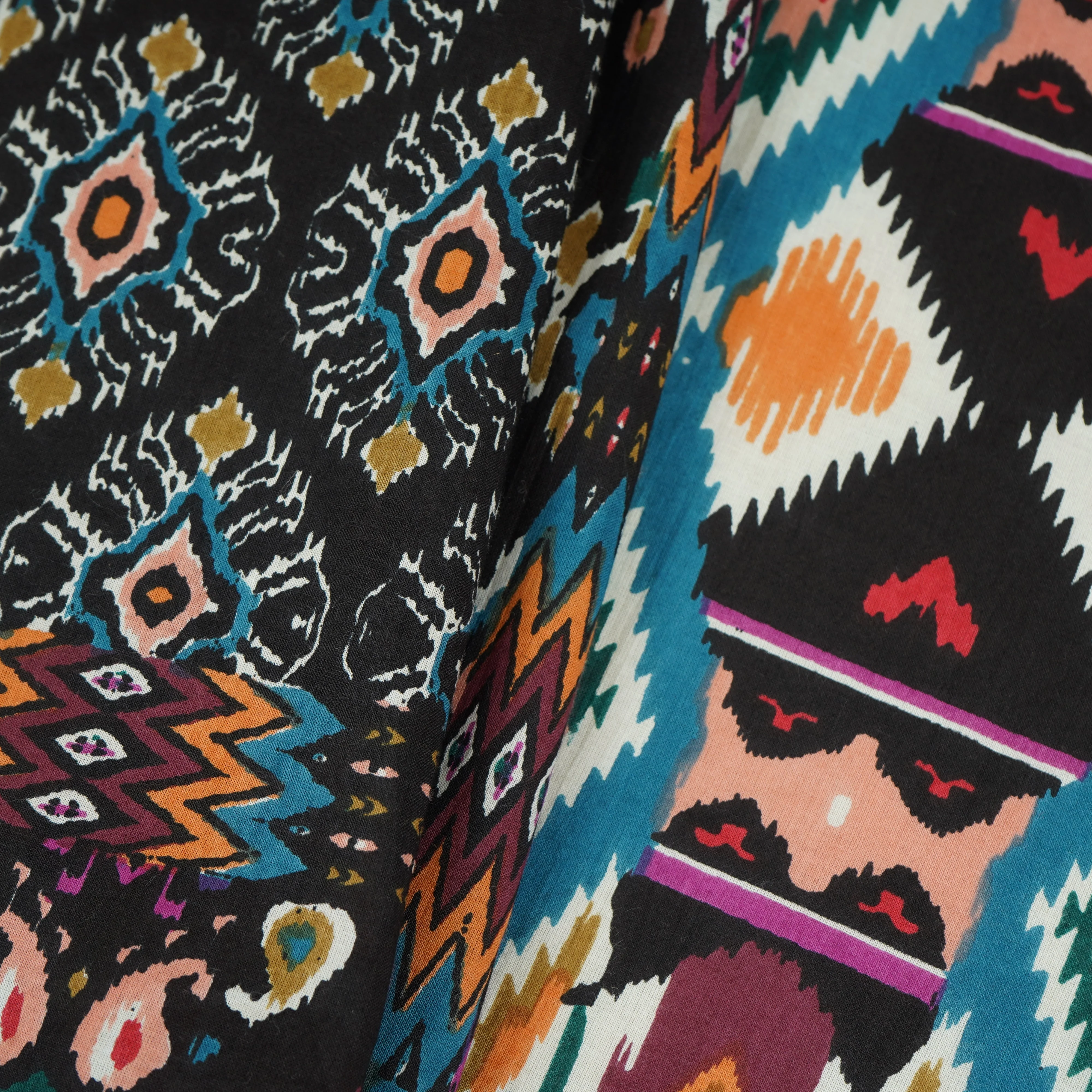 Black with Multicolor Geomatrical Print Cotton Fabric MFR-29835 - Image 4