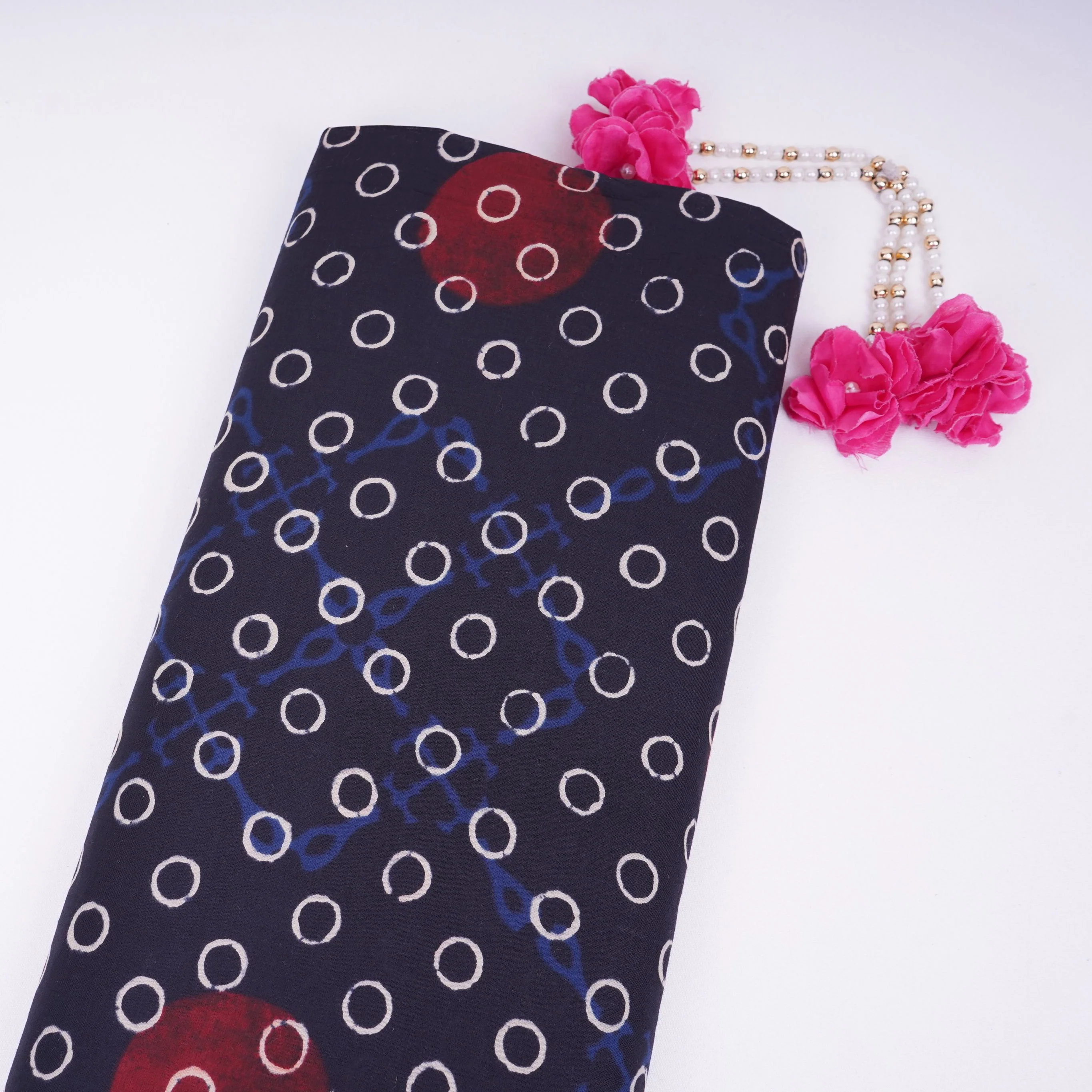 Black With Multicolor Polka Dot Cotton Fabric DE-32297
