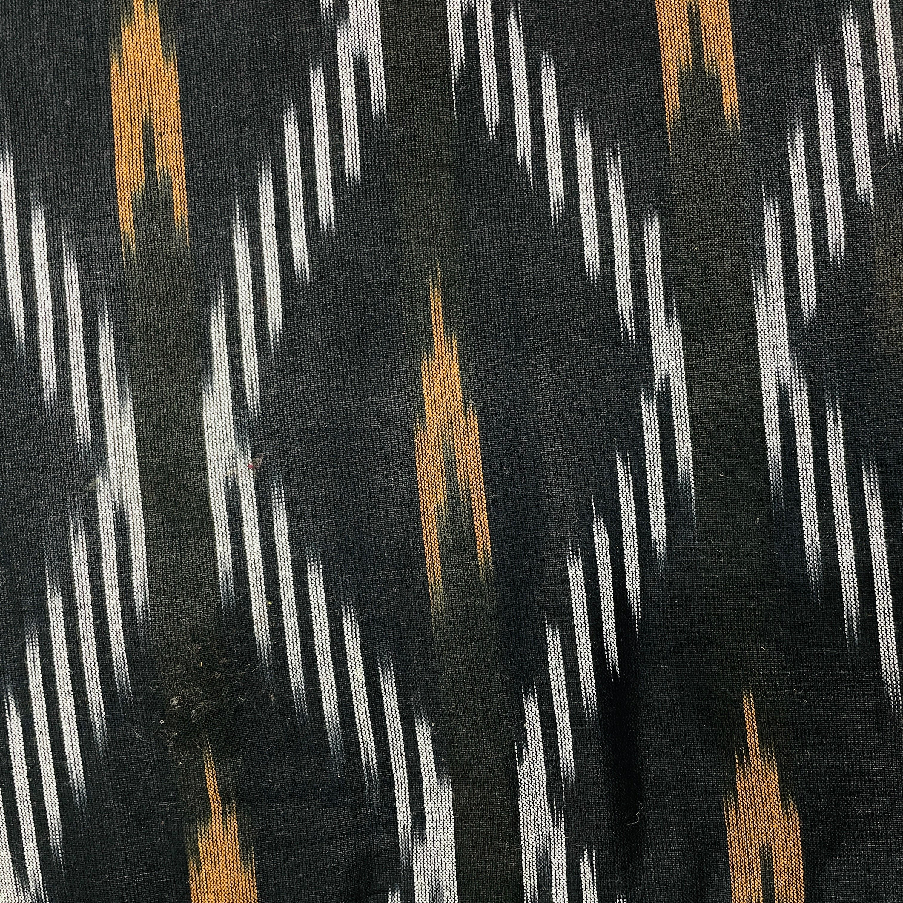 Black With White & Brown Ikkat Print Cotton Fabric - Image 2