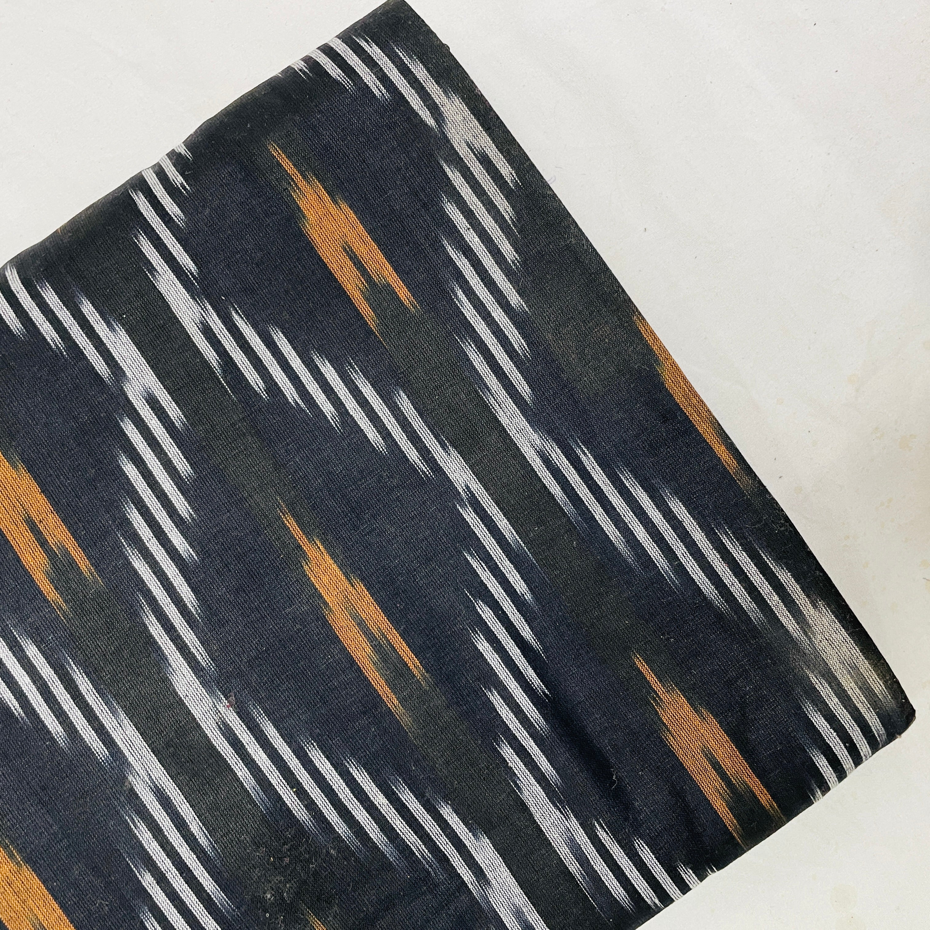 Black With White & Brown Ikkat Print Cotton Fabric - Image 3