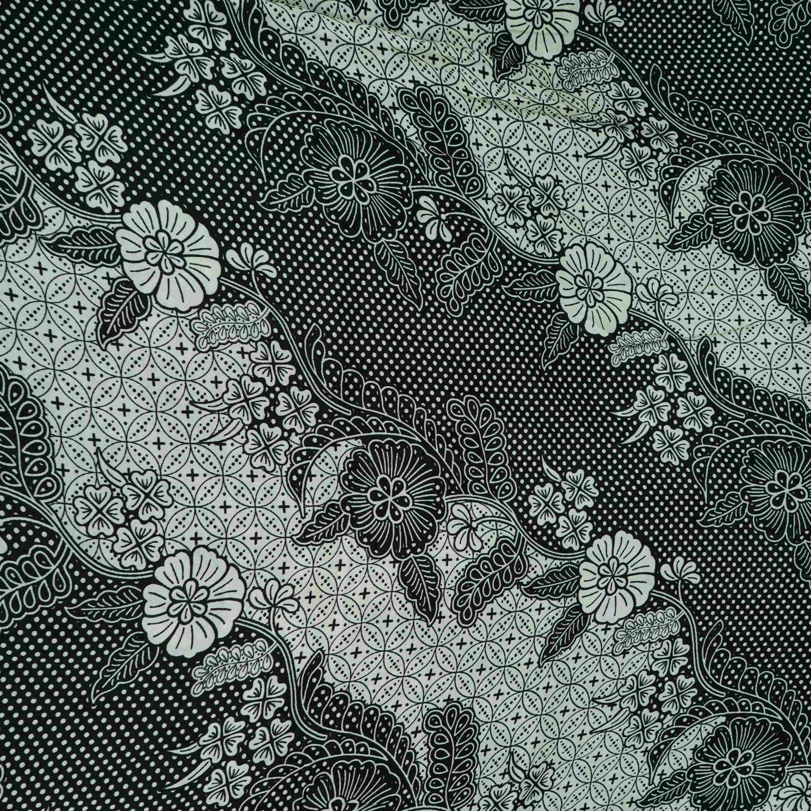 Black with White floral print Modal Satin Fabric VP-31994 - Image 2