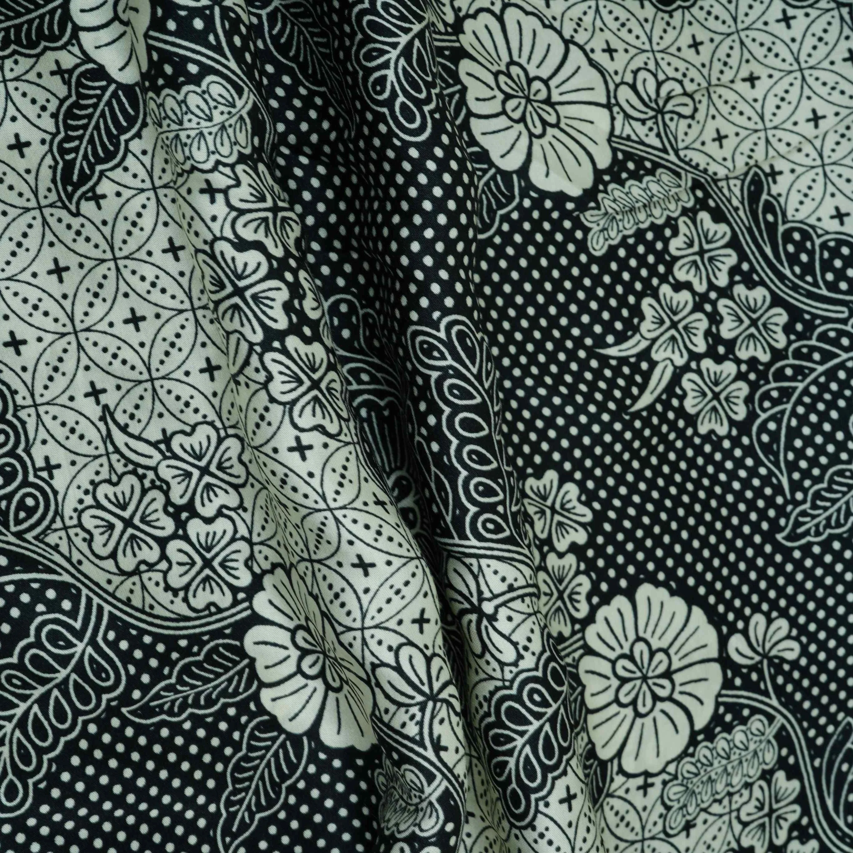 Black with White floral print Modal Satin Fabric VP-31994 - Image 4