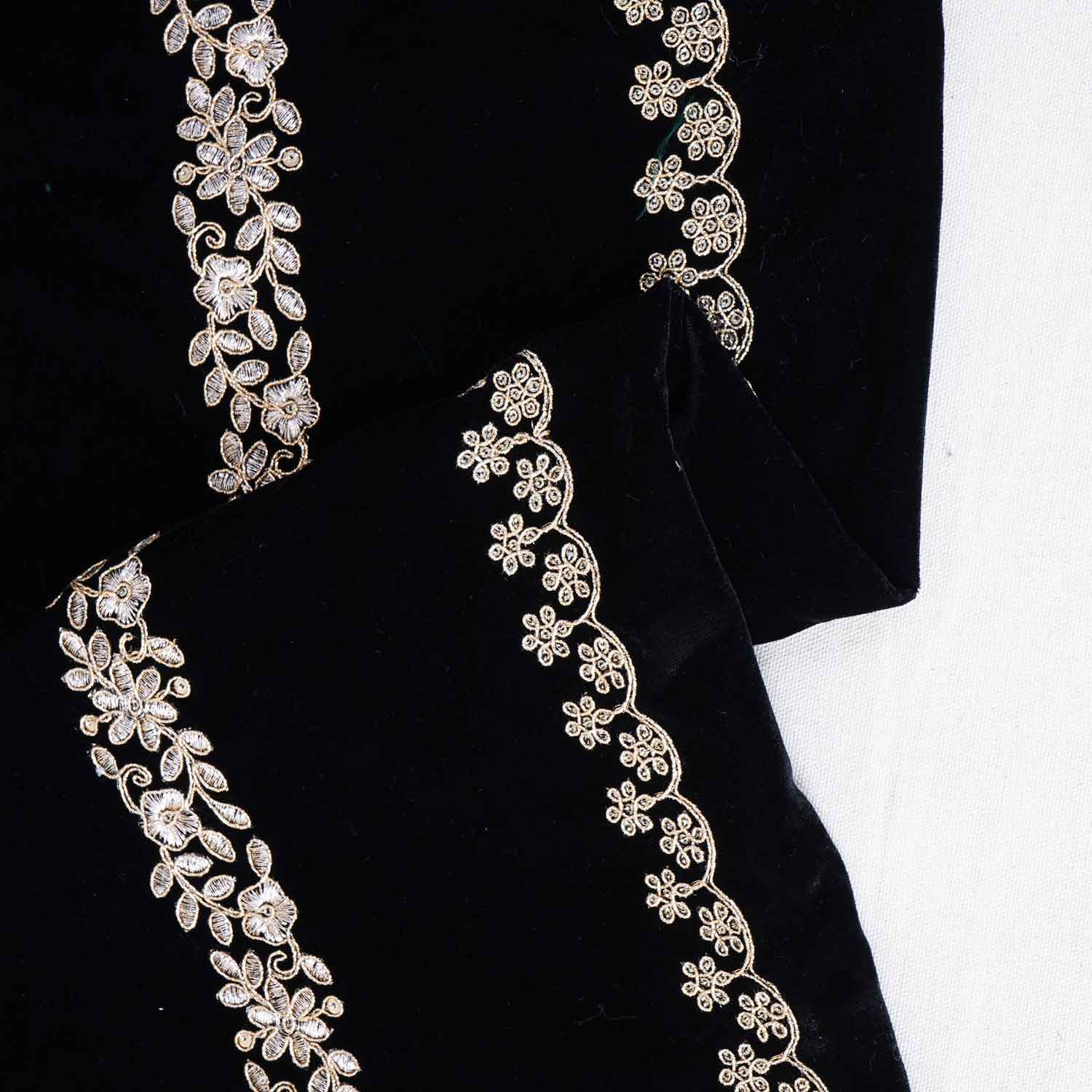 Black Zari Sequnis embroidery Velvet Fabric JD-28600 - Image 2