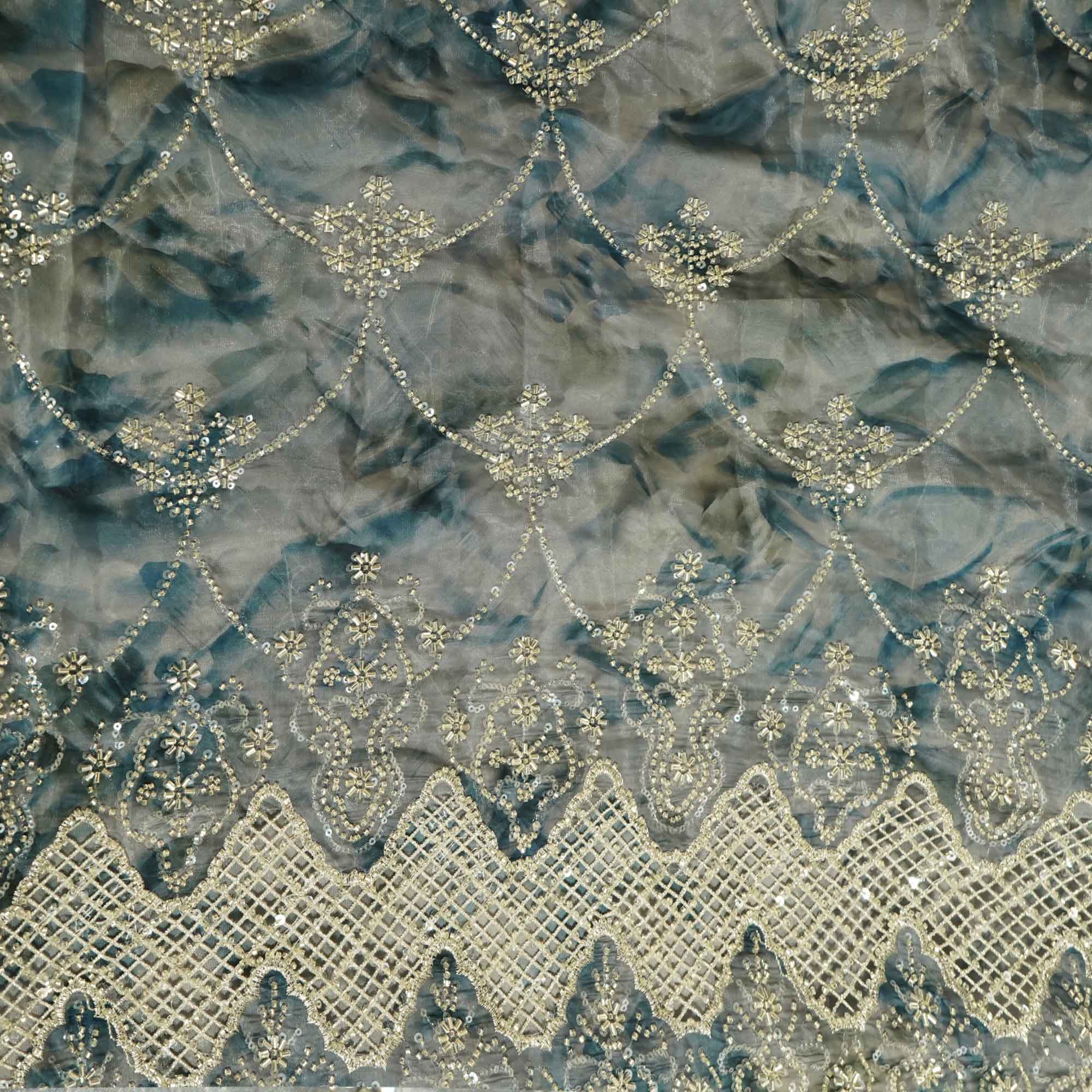 Blue abstract cutdana cutwork embroidery glass tissue fabric Tissue fabric AF-26542 - Image 5