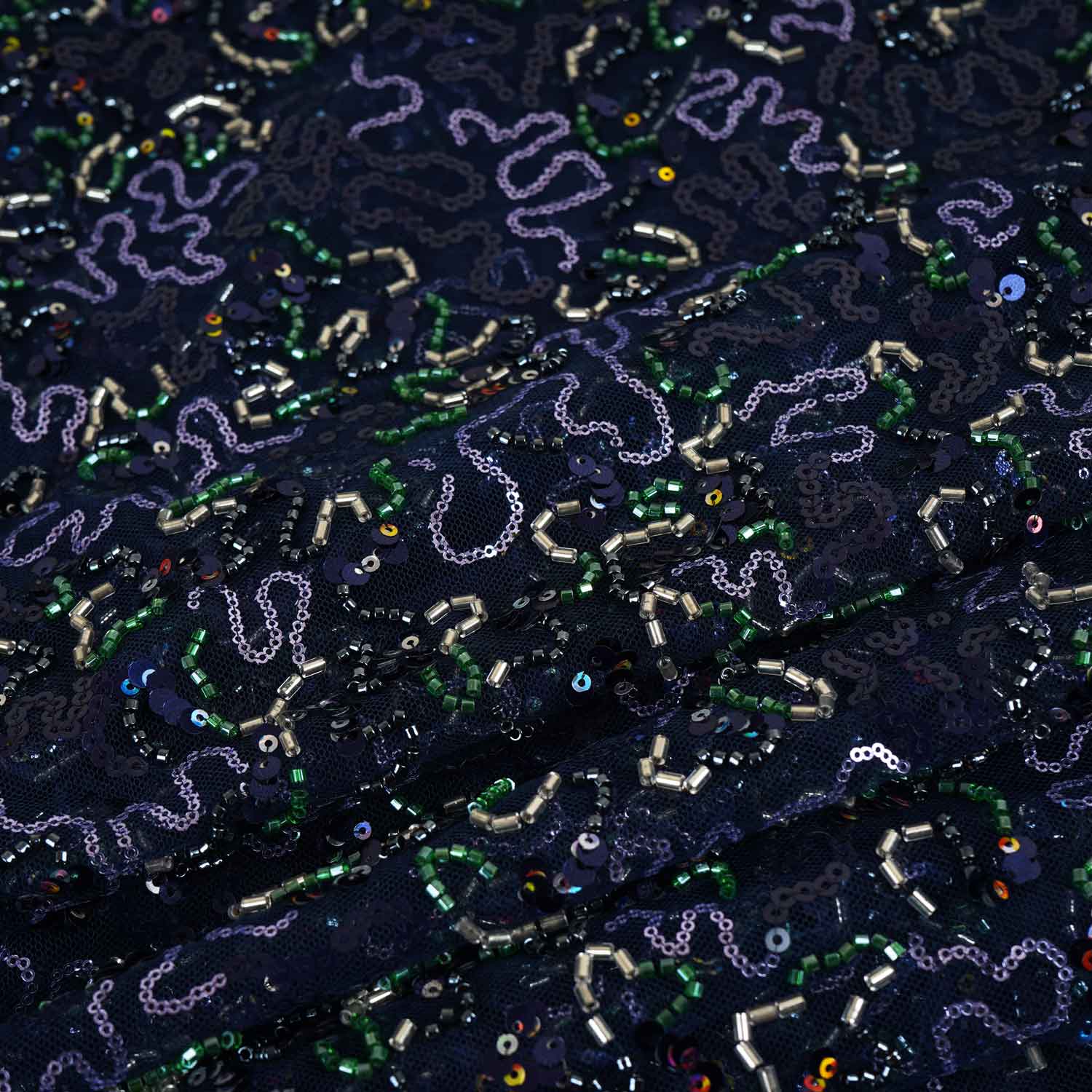 Blue Abstract Sequins Cut Dana Embroidery Net 15142 - Image 2