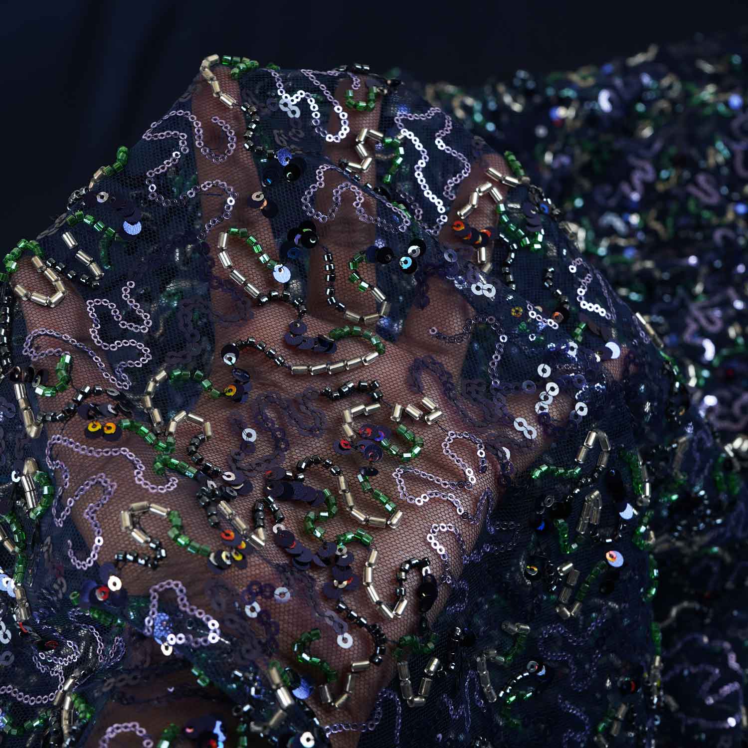 Blue Abstract Sequins Cut Dana Embroidery Net 15142 - Image 3