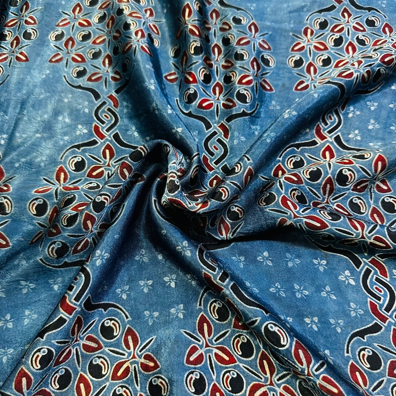 Blue Ajrakh Print Mashru Silk Fabric IA-27808